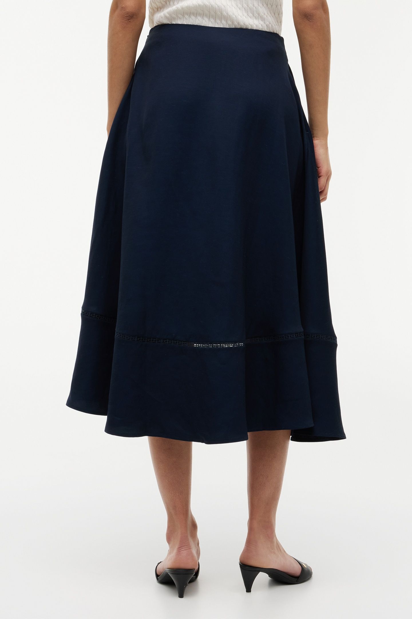 LOGO FLARE MIDI SKIRT WITH LINEN DARK NIGHT NAVY 4