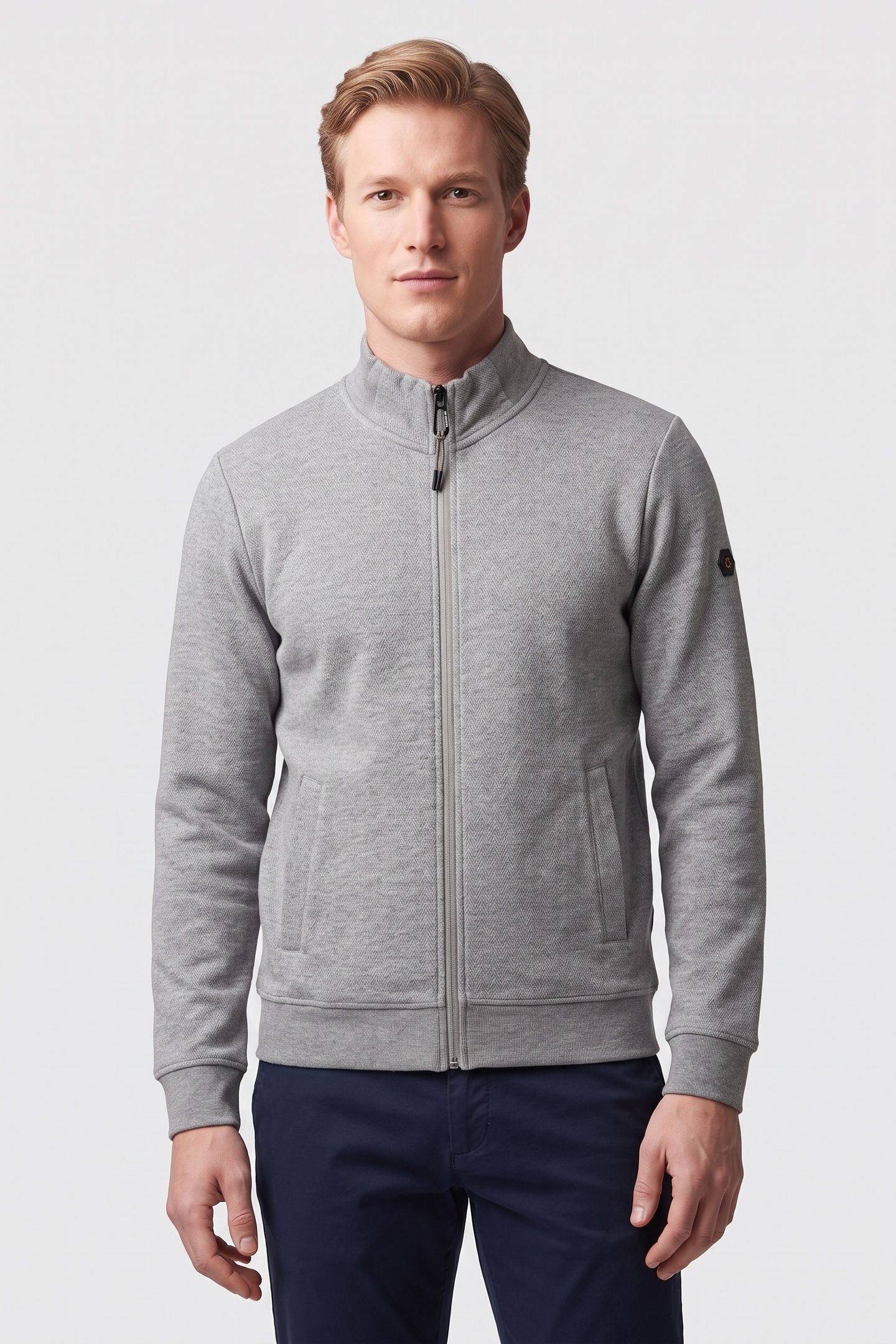 SWEATER FULL ZIP STAND UP-COLLAR RELIEF GREY MELANGE 1