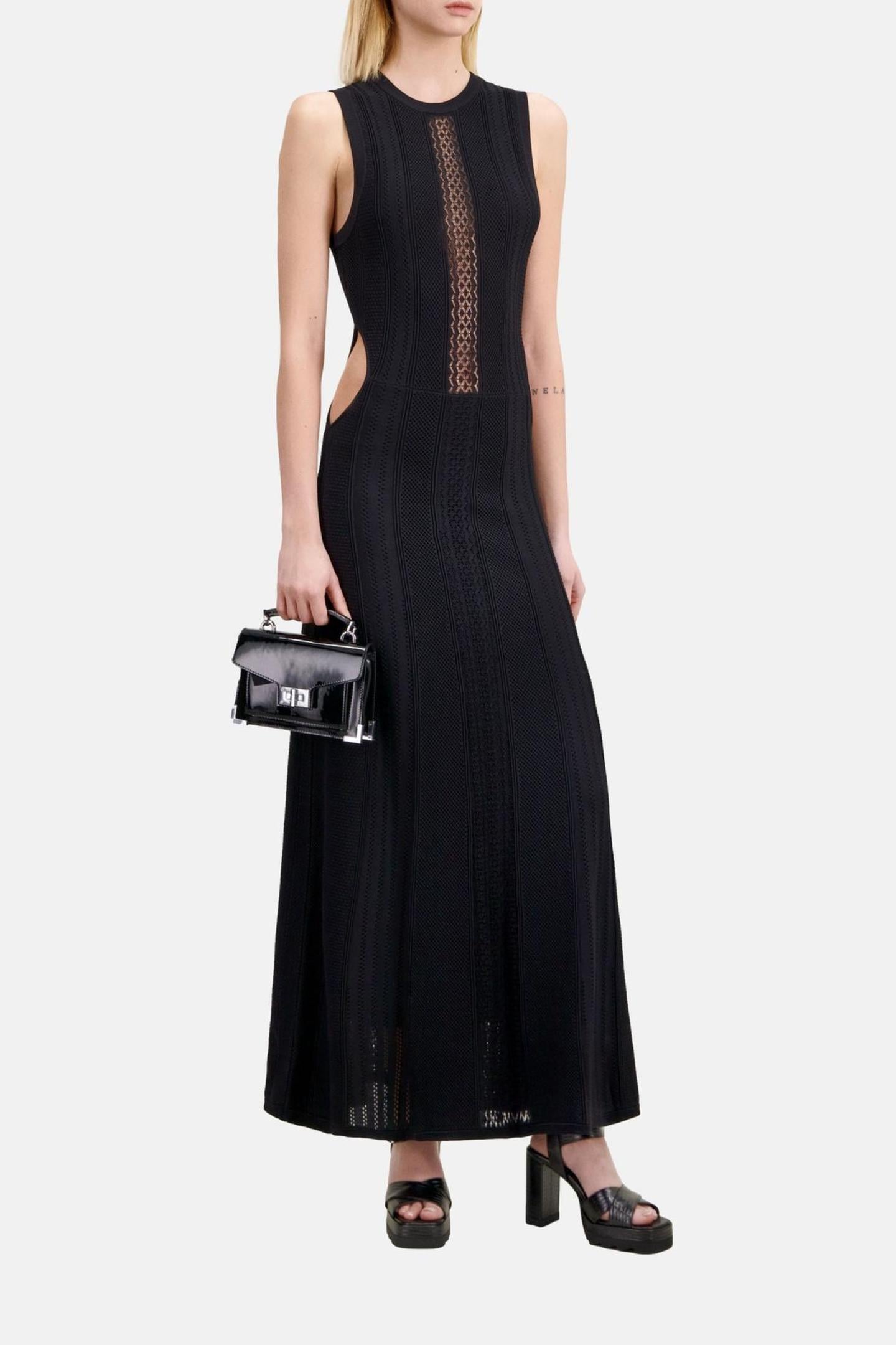 LONG DRESS WITH STITCHING DETAILS AND SIDE OPENINGS BLACK 2