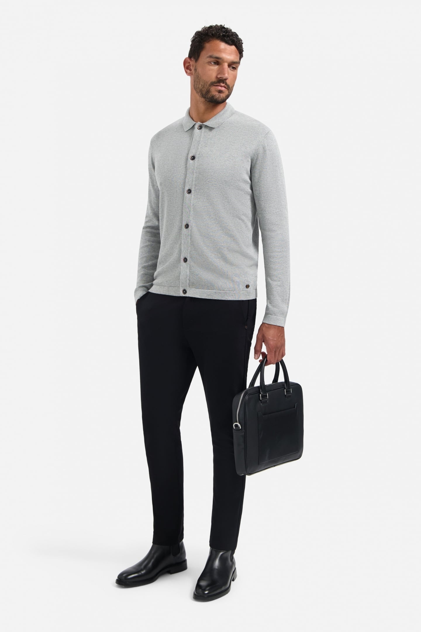 PULLOVER FULL BUTTON POLO GREY MELANGE 1