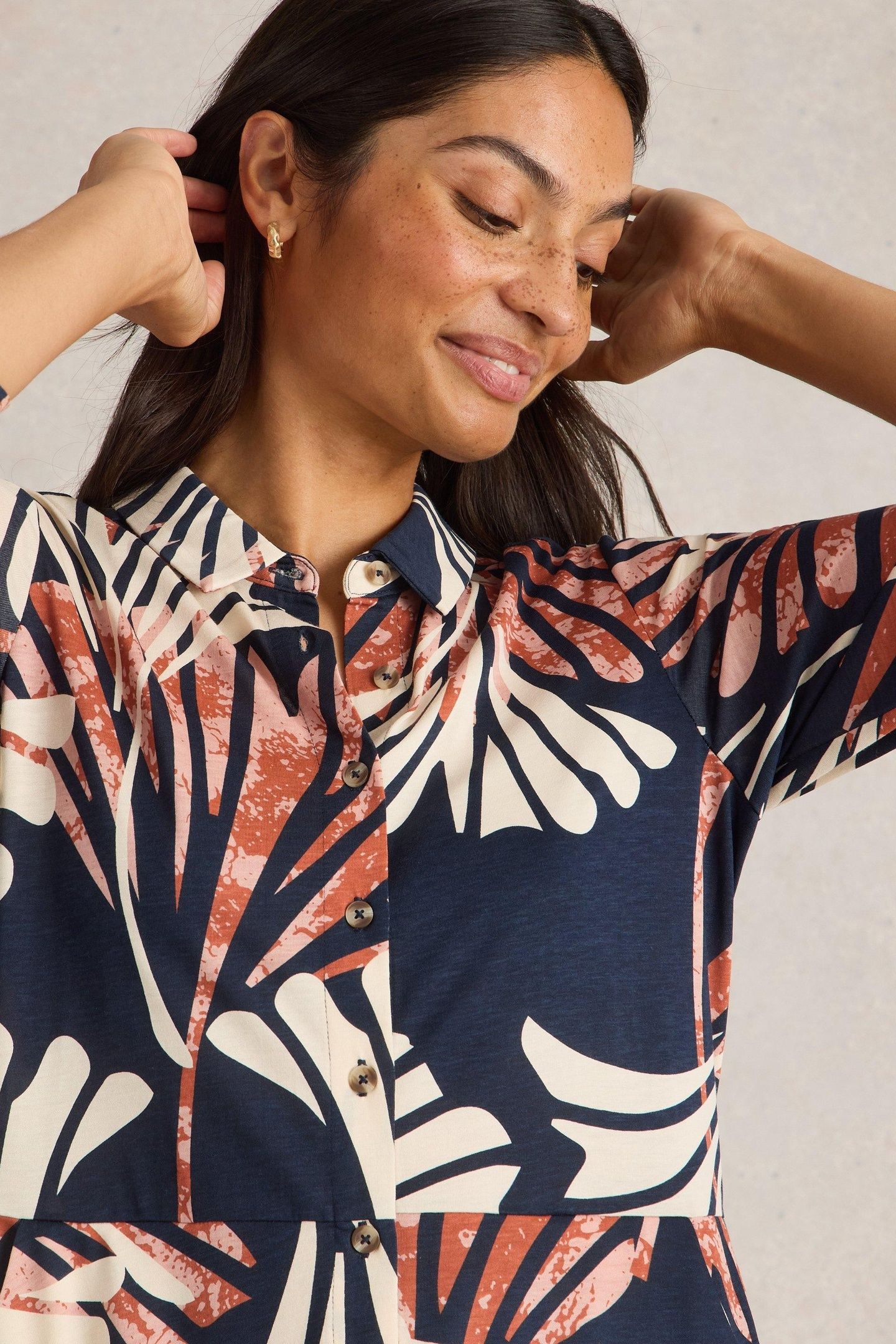 RUA JERSEY SHIRT DRESS NAVY MULTI 7