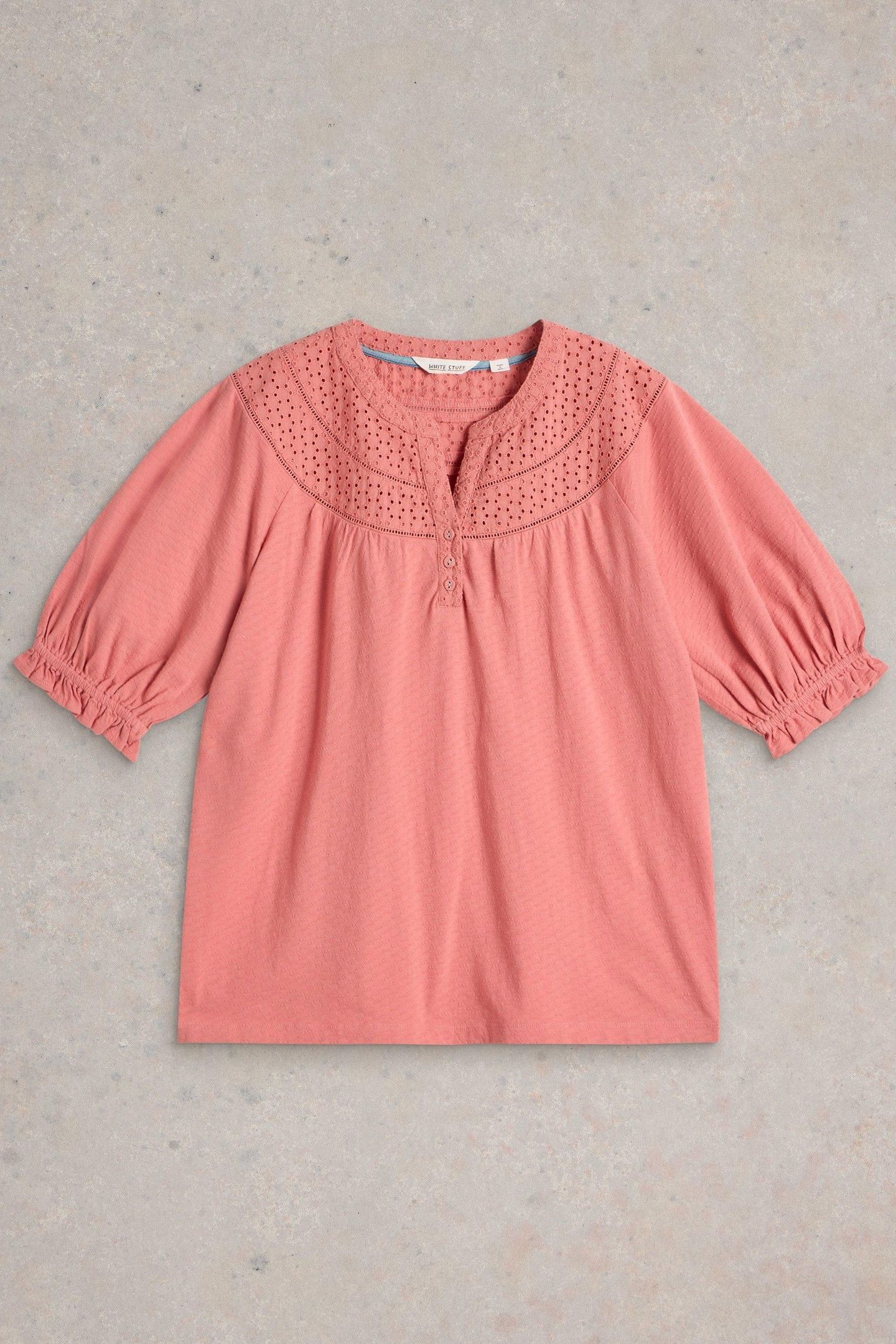 BLAIR BRODERIE NECK TOP MID PINK 3