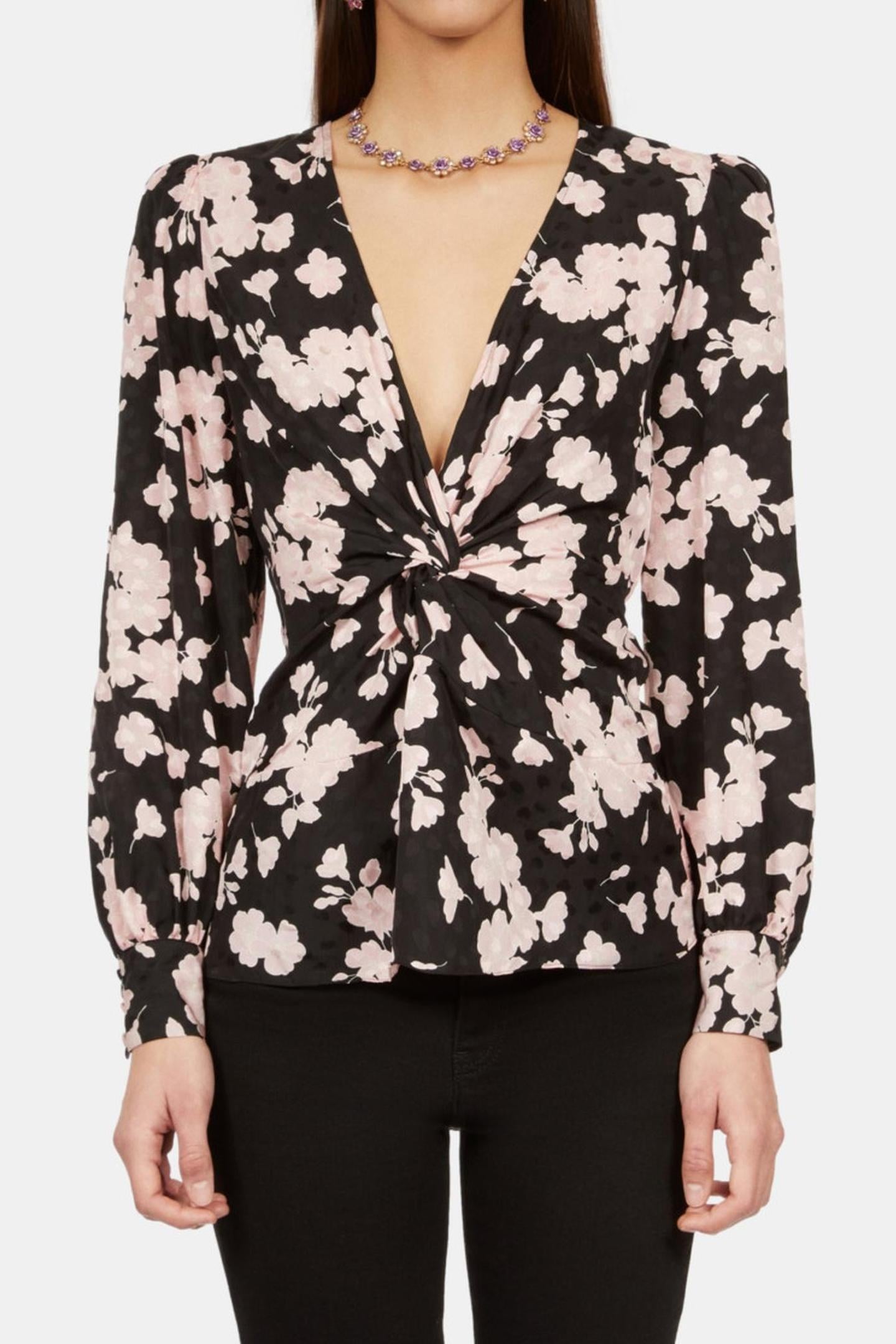 JACQUARD LONG SLEEVE TOP BLACK/PINK 1
