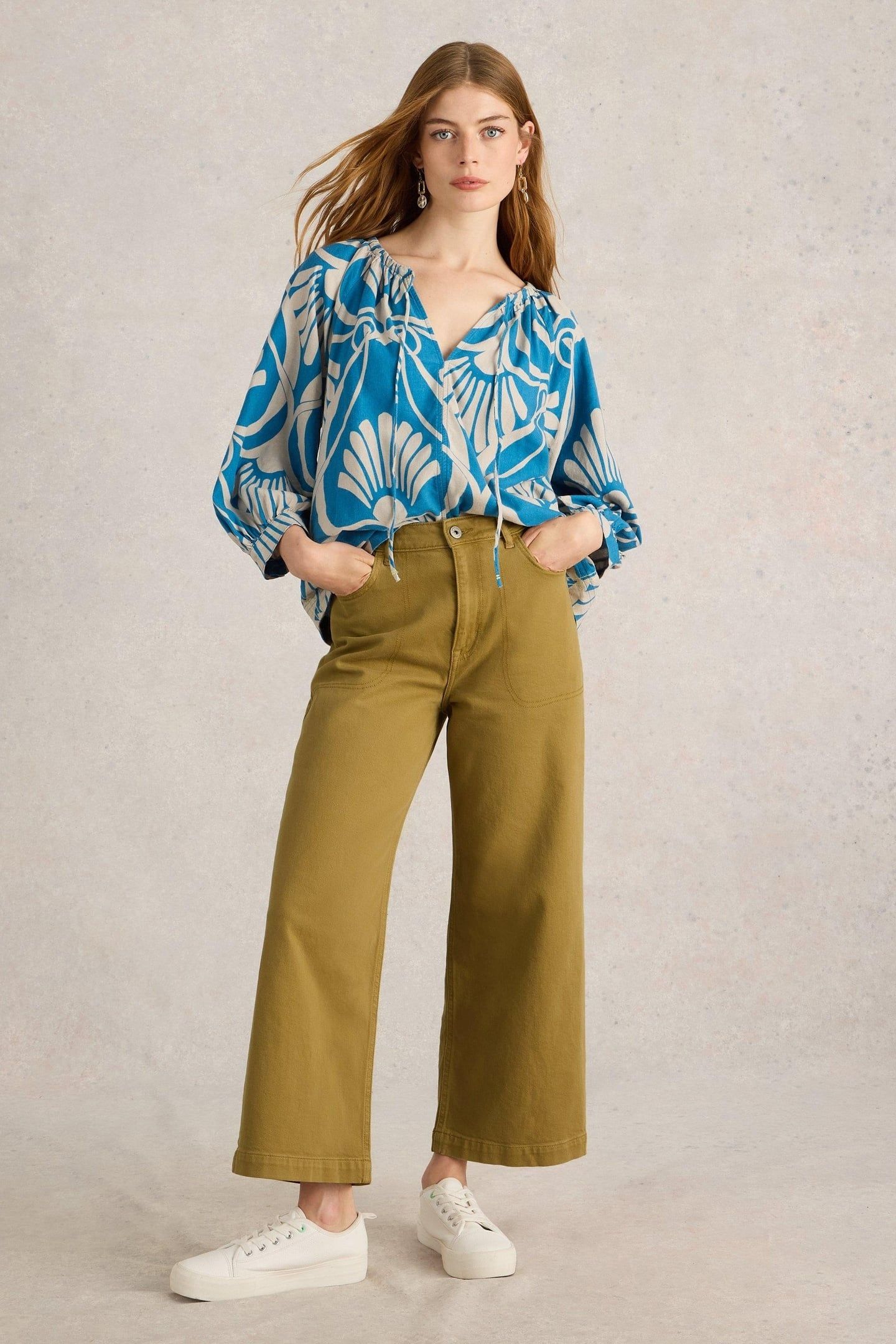 TIA WIDE LEG CROP JEAN KHAKI GREEN 1