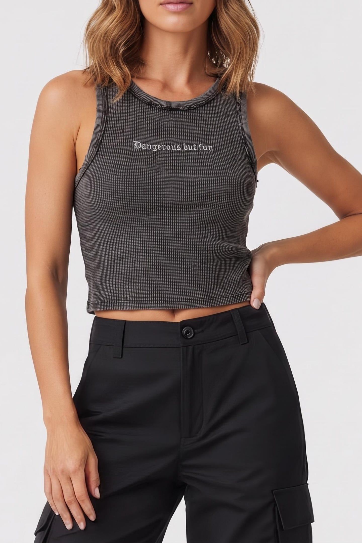 TANK TOP WITH EMBROIDERED TEXT BLACK WASHED 1
