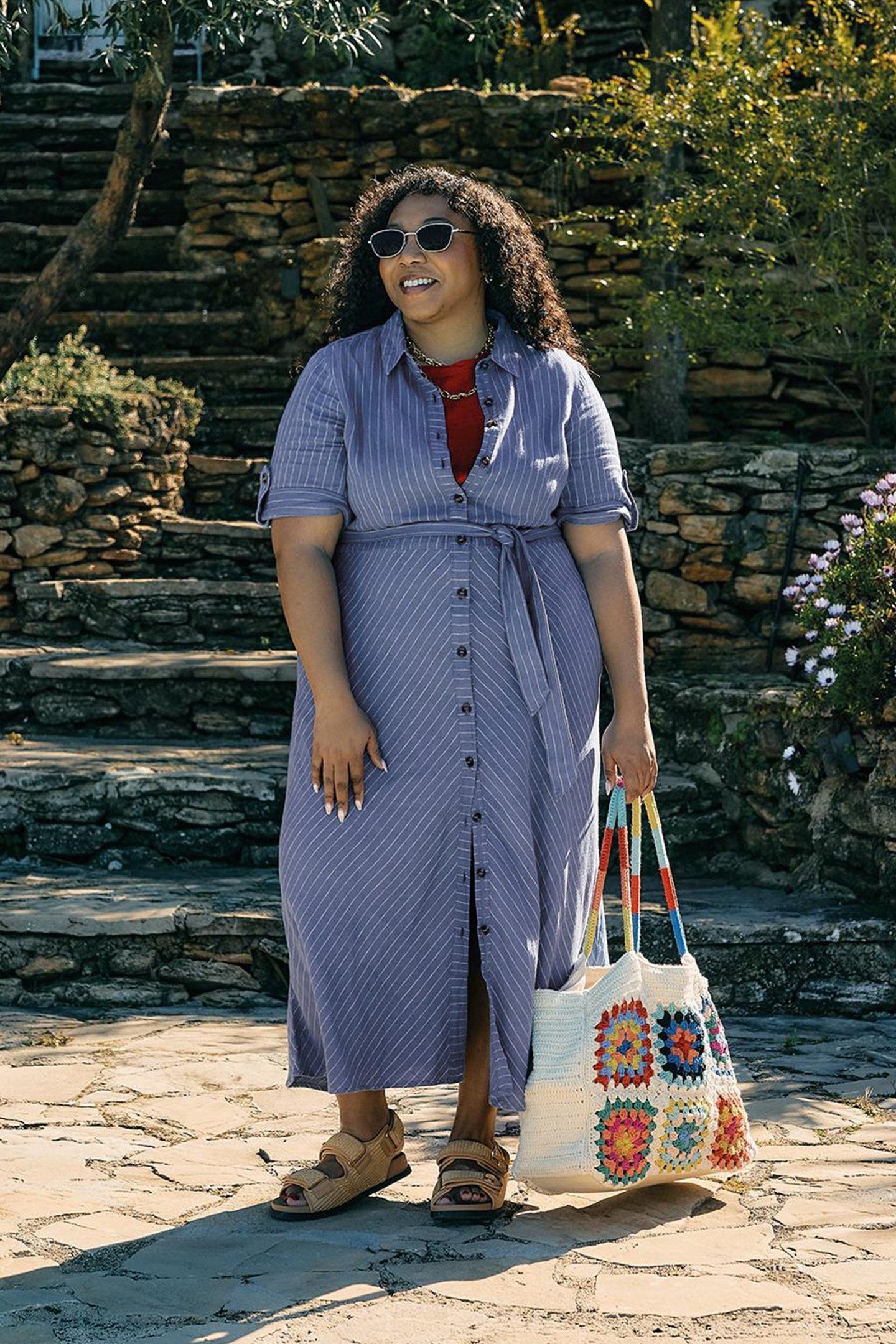 BETH LINEN BLEND SHIRT DRESS BLUE MULTI 2