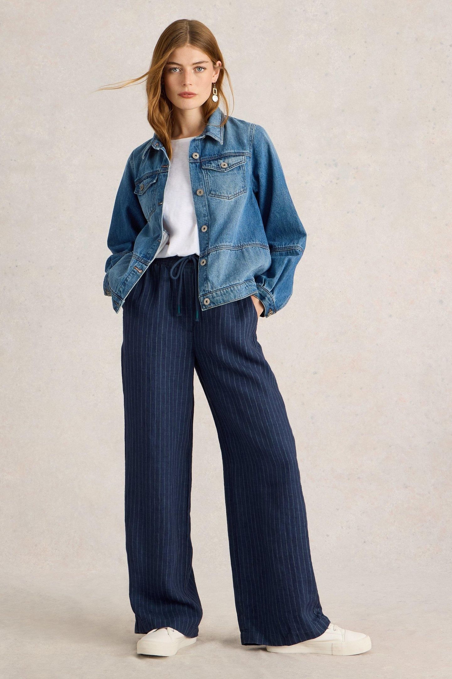 BELLE LINEN WIDE LEG TROUSER NAVY MULTI 1