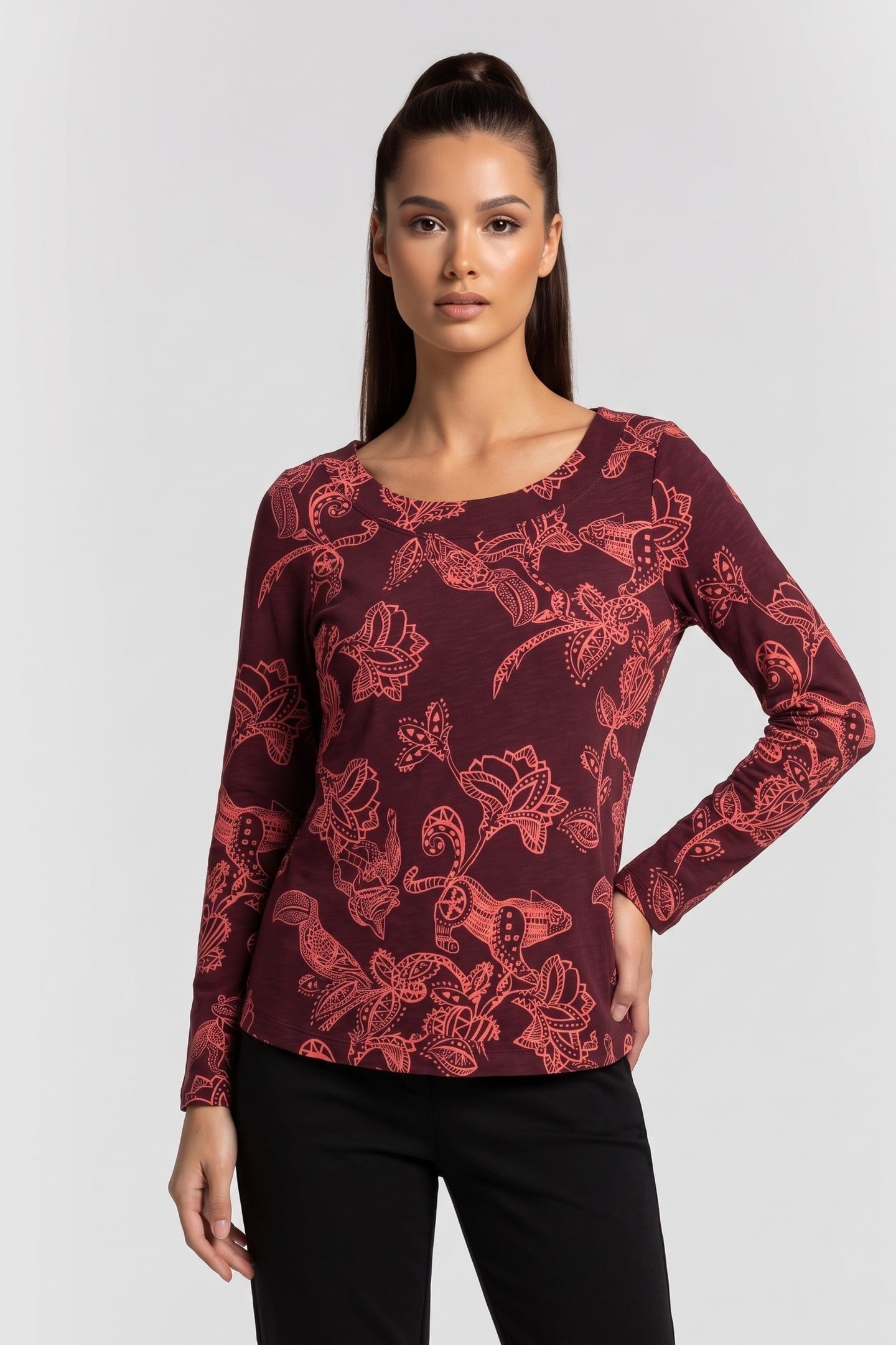 WENDY LS TEE PLUM PRINT 1