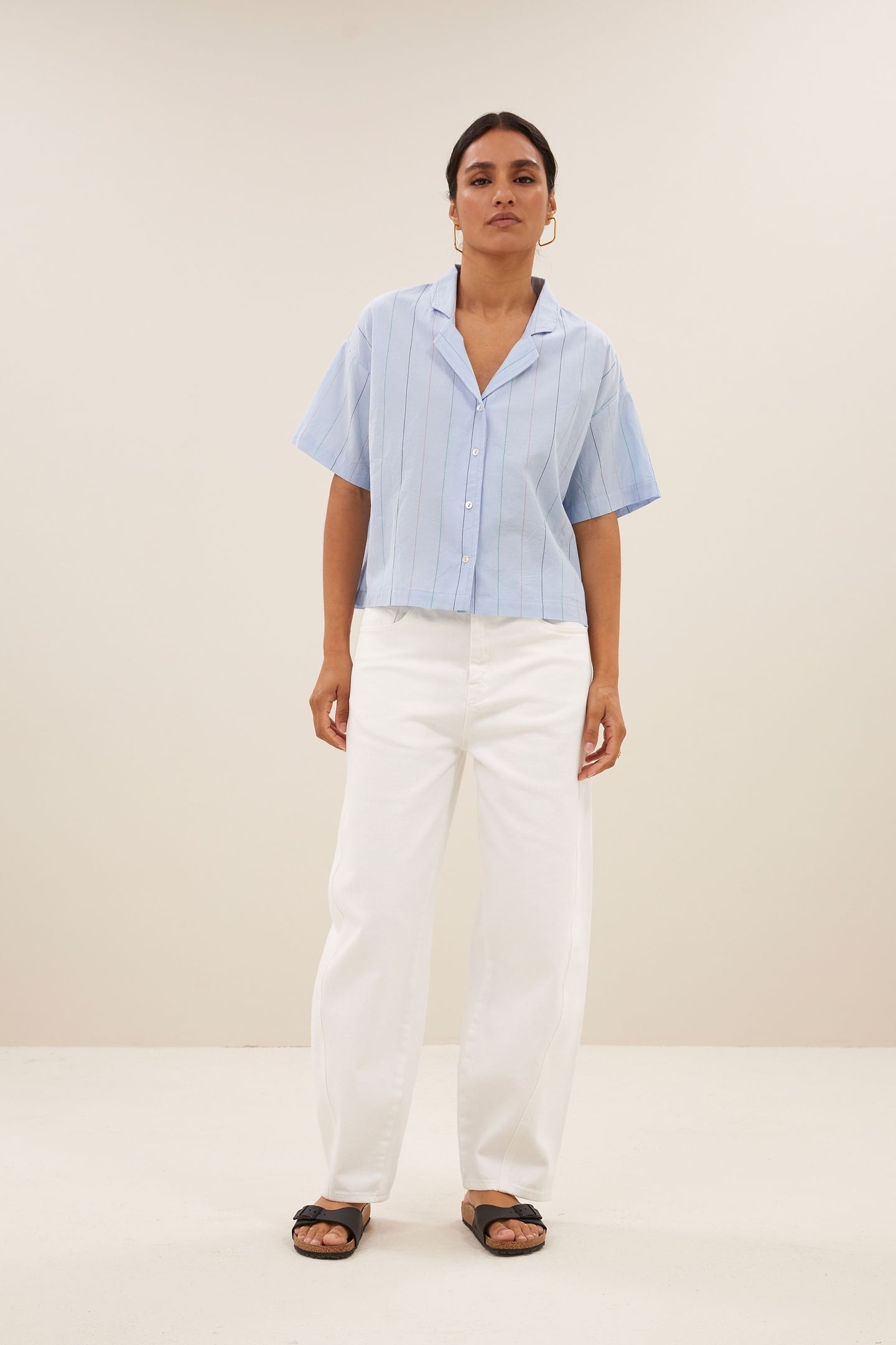 JAKE STRIPE CHAMBRAY BLOUSE LIGHT BLUE STRIPE 1