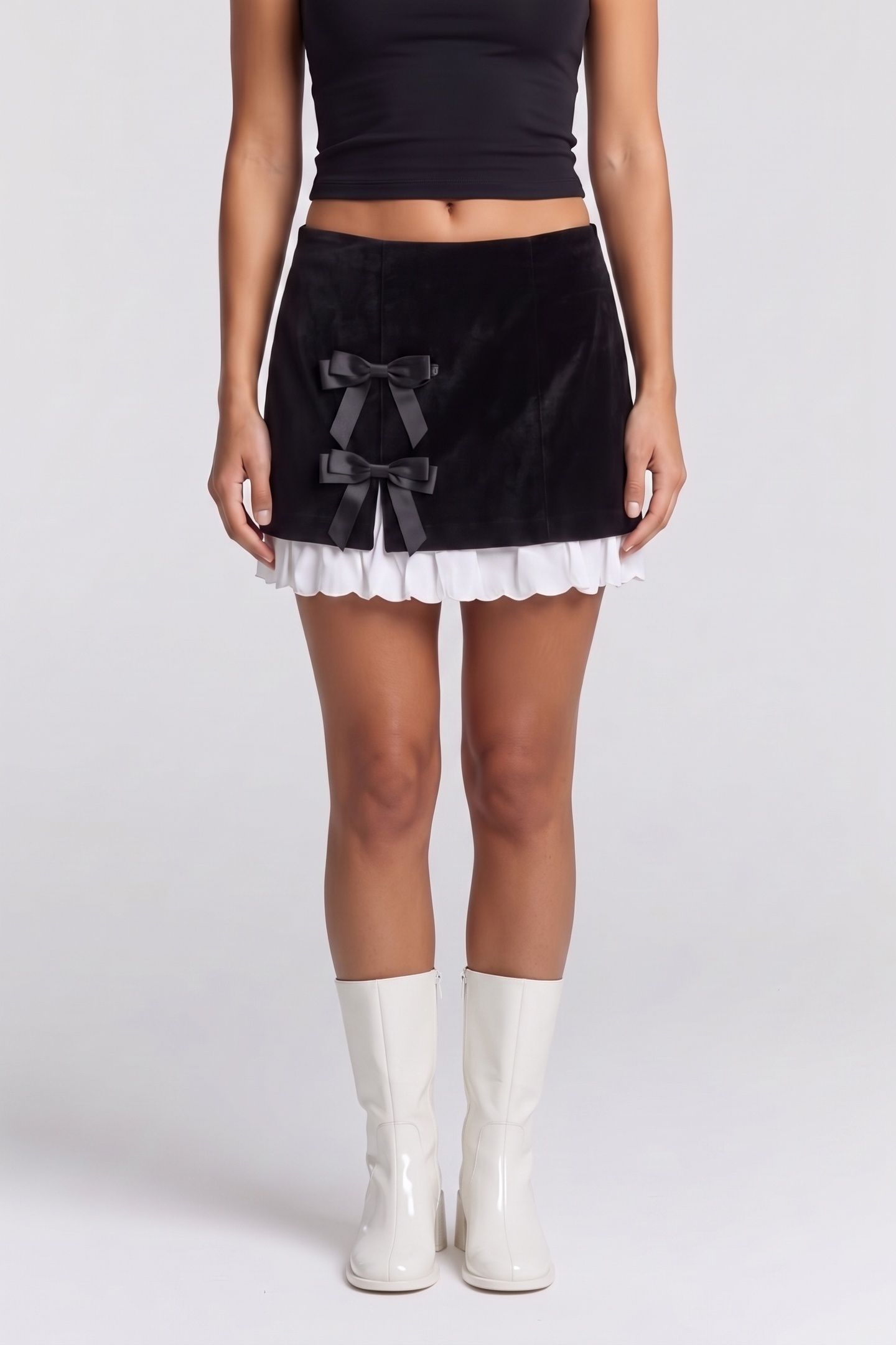 SHORT VELVET SKIRT WITH BOWS BLACK 1