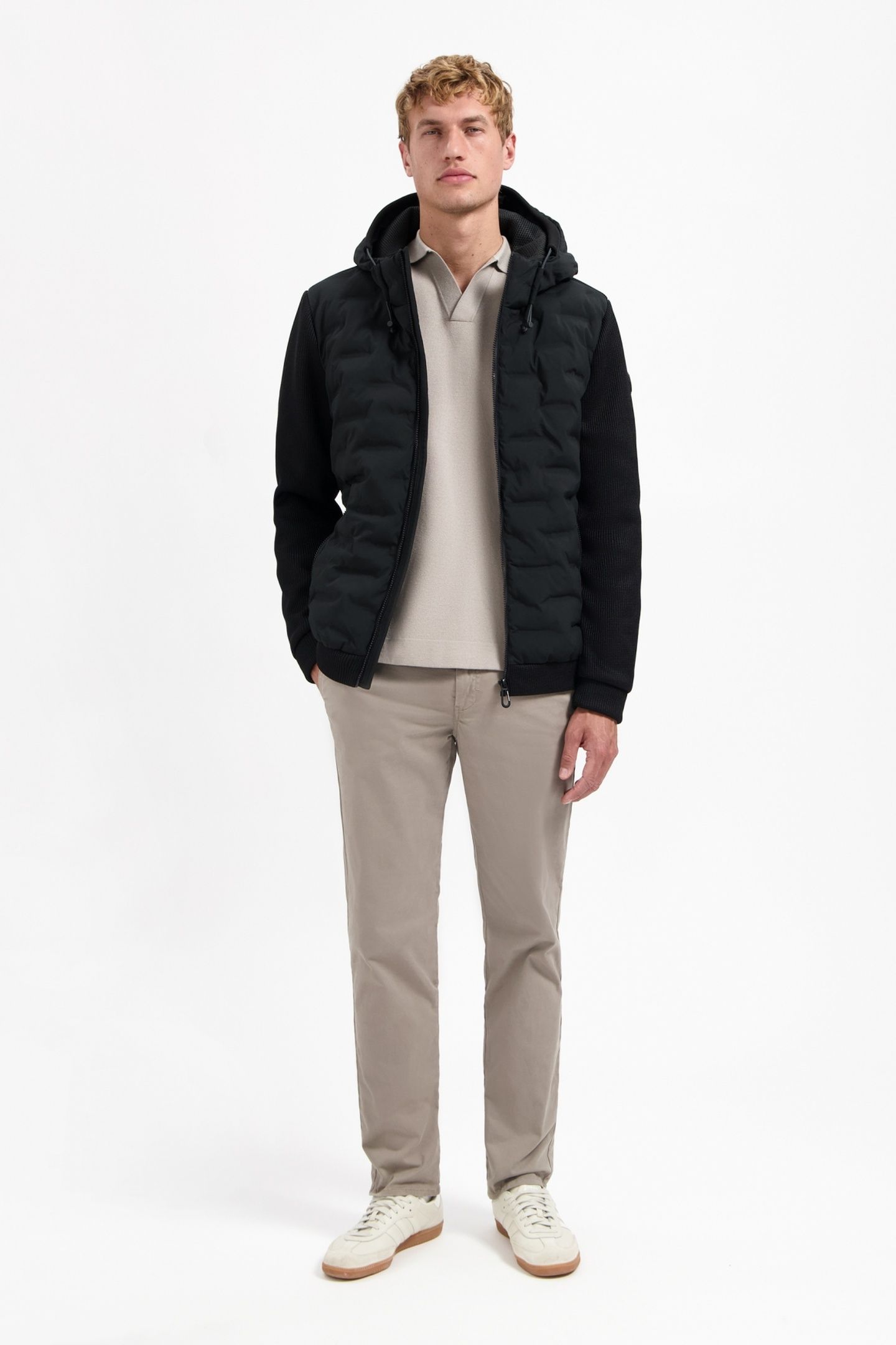 JACKET SHORT FIT SEALED HOODED KNITTED MIX BLACK 2