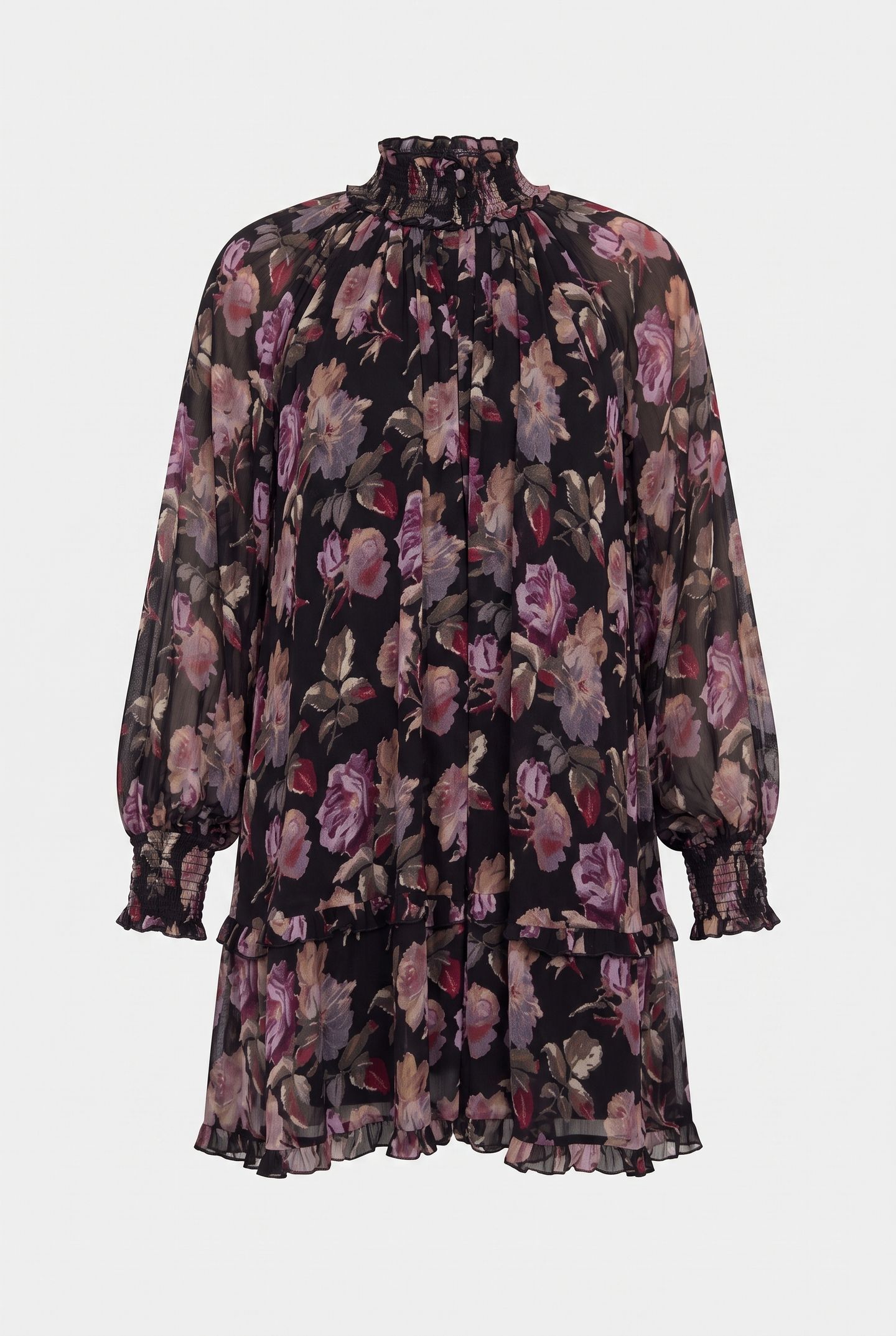 SHORT BABYDOLL DRESS WITH LONG SLEEVES BLACK / PURPLE 3