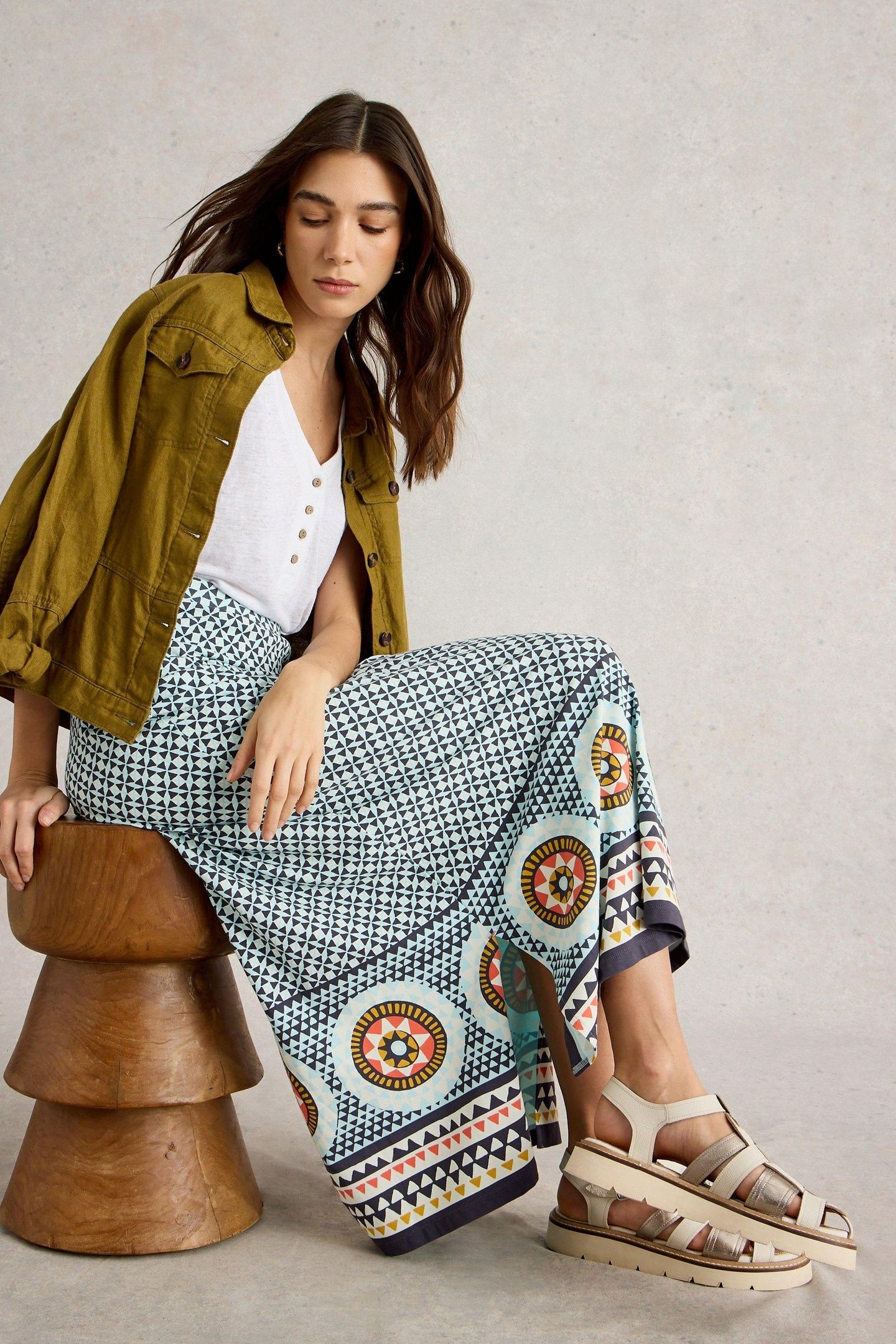 FAY JERSEY MAXI COLUMN SKIRT BLUE MULTI 7