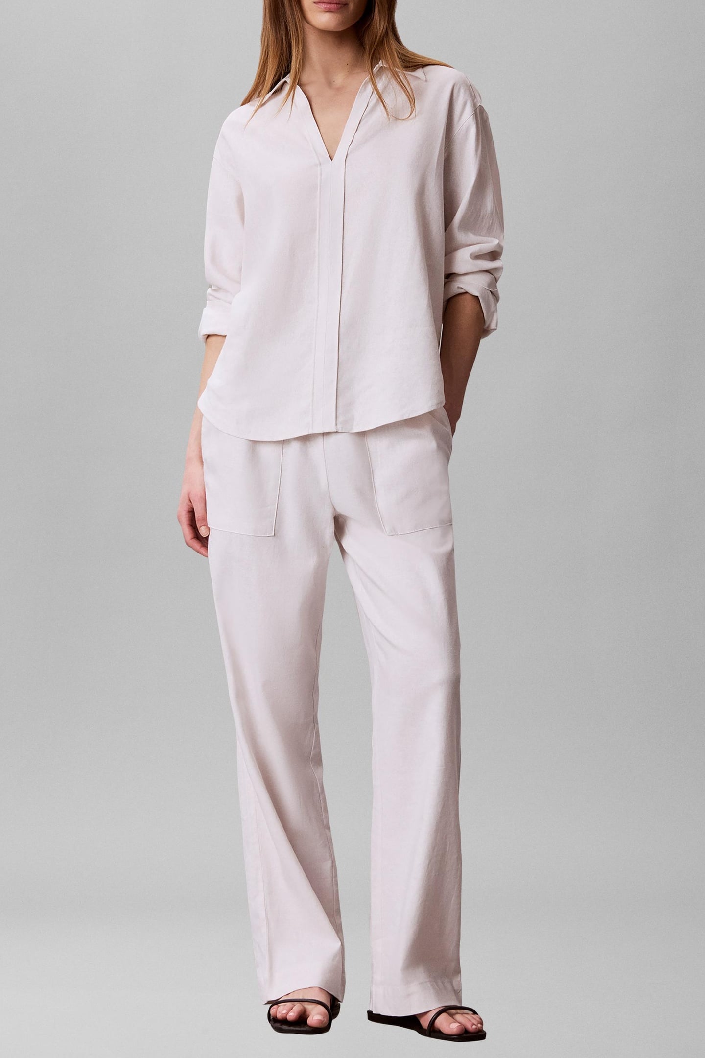 LINEN LS SHIRT WHITE SAND 1