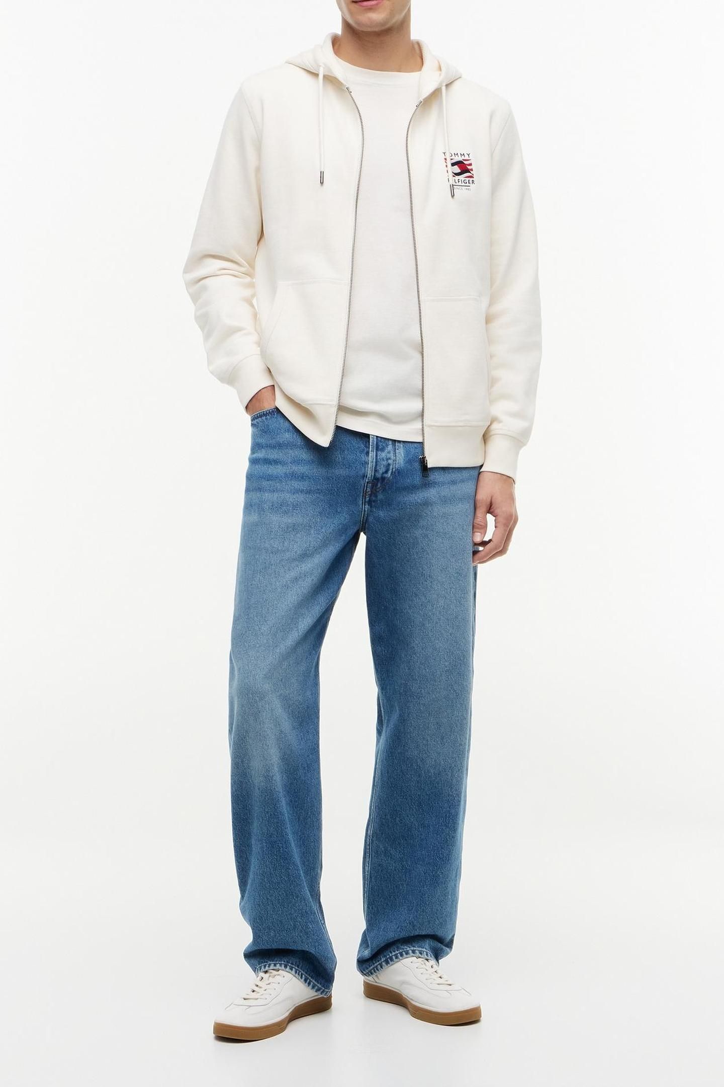 FLAG EMBROIDERY FRENCH TERRY ZIP-THRU HOODY IVORY PETAL 3