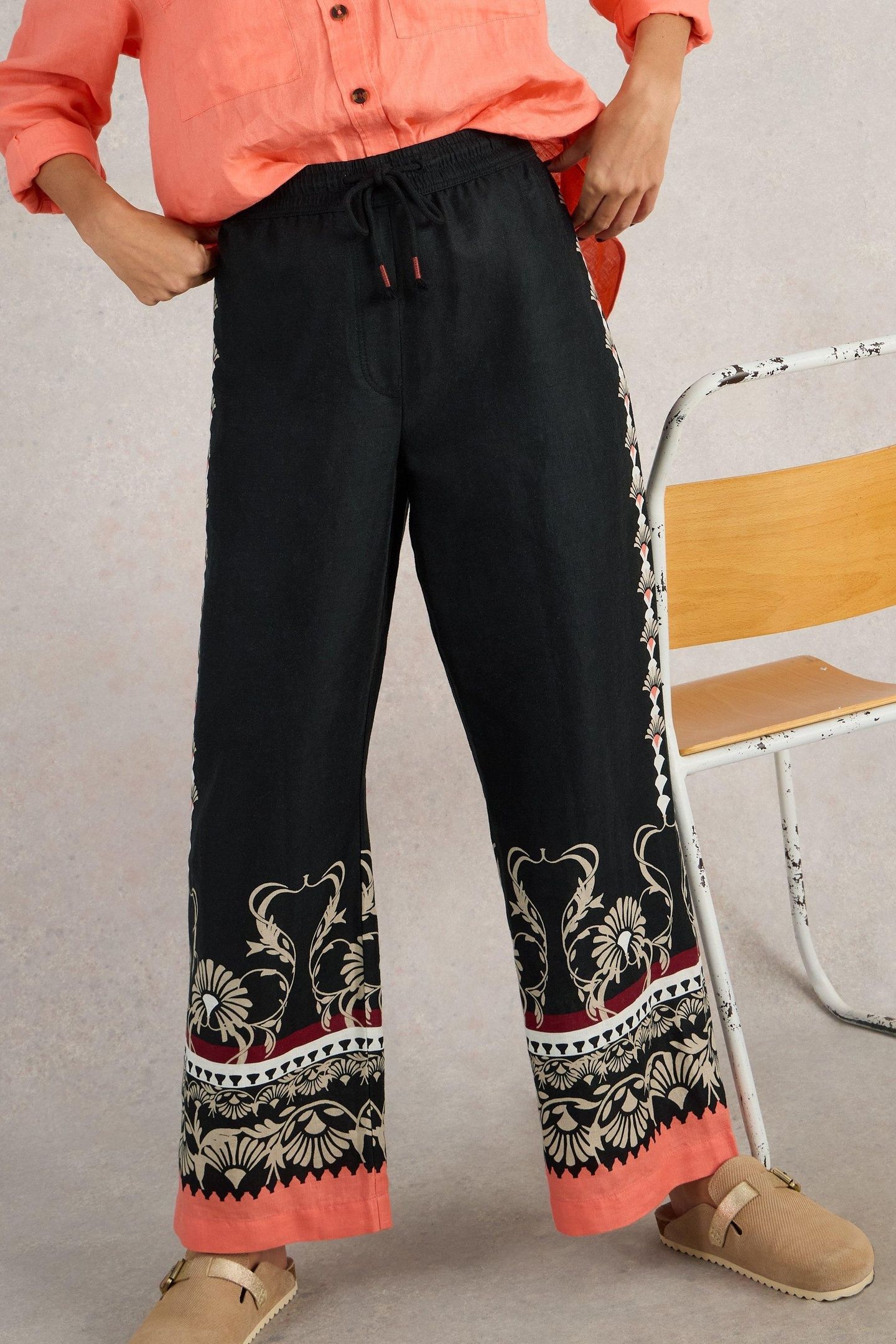BELLE LINEN WIDE LEG TROUSER BLACK PRINT 2