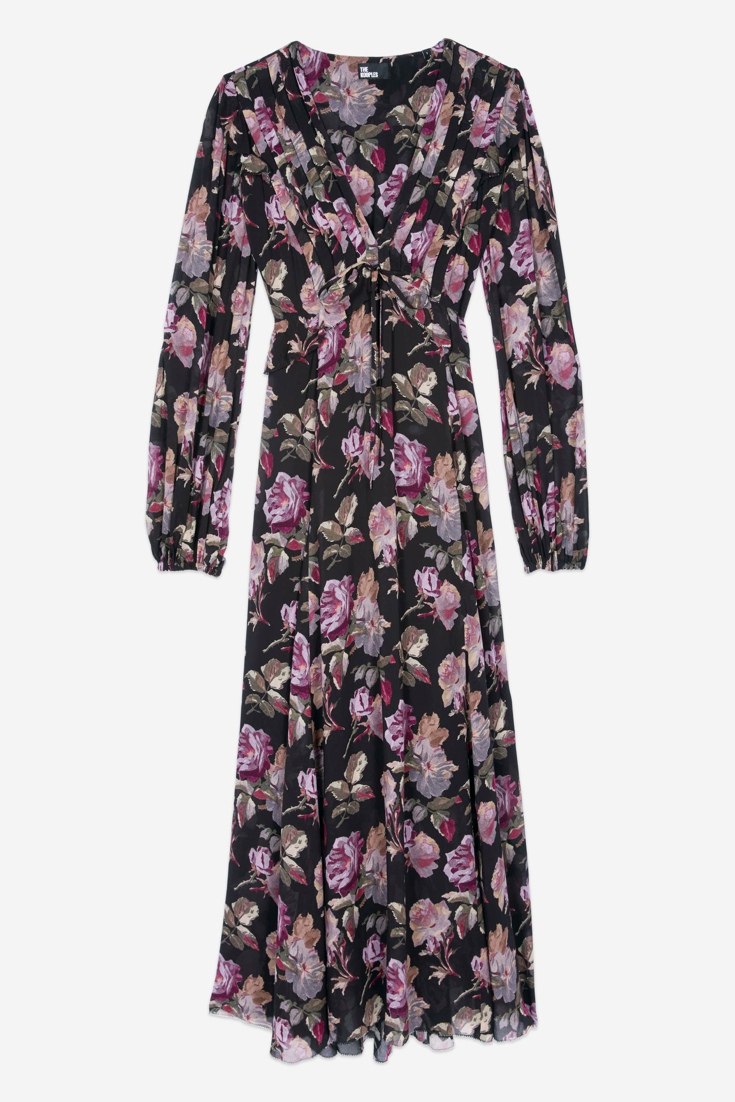 LONG-SLEEVED DRESS IN ROSE PRINT BLACK / PURPLE 4