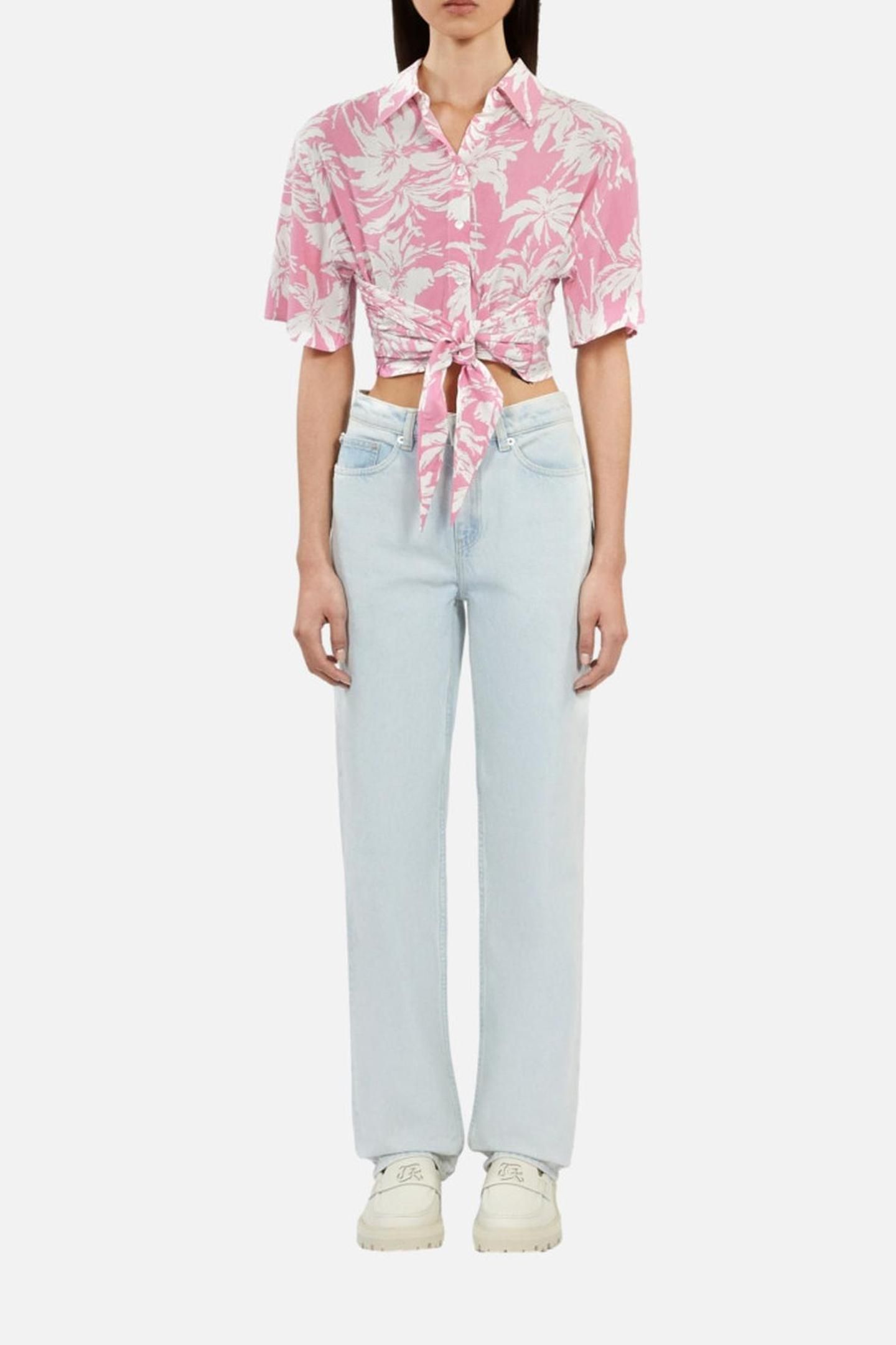 SHORT-SLEEVED SHIRT WITH BOW DETAIL PINK-WHITE 3