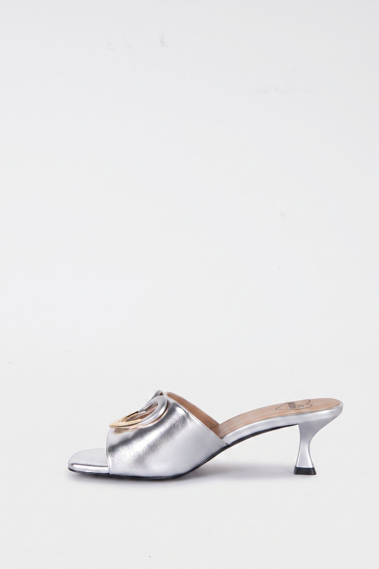 LOVE MOSCHINO HEART-APPLIQUÉ SANDALS SILVER 2