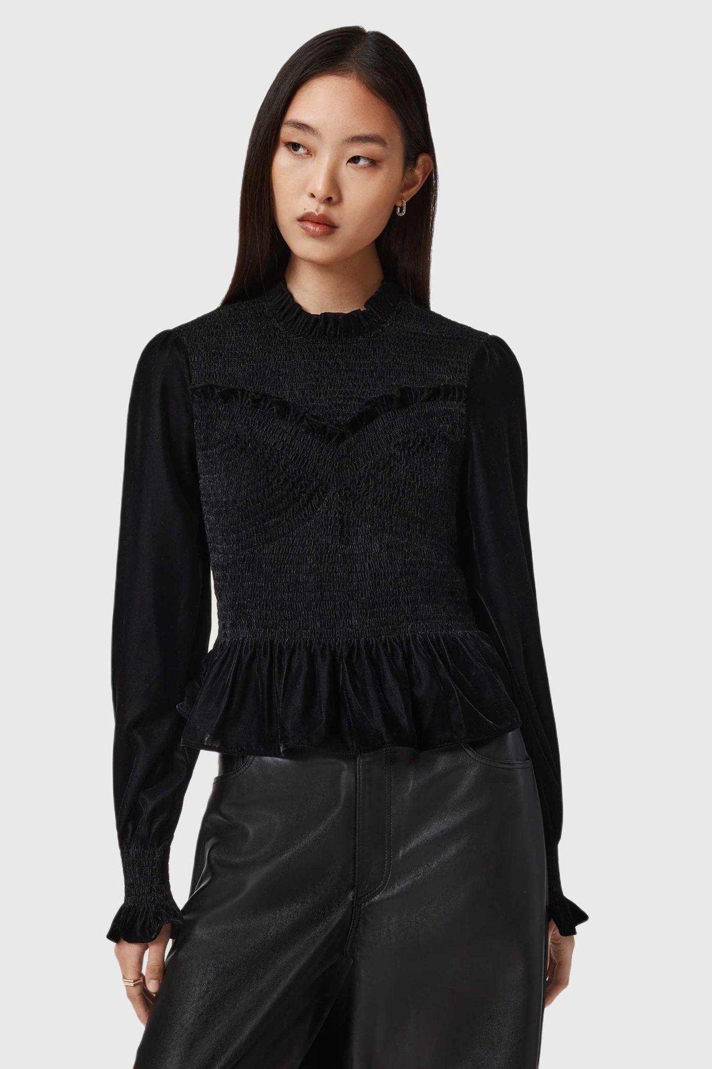 JUNO SHIRRED TOP VELVET BLACK 1