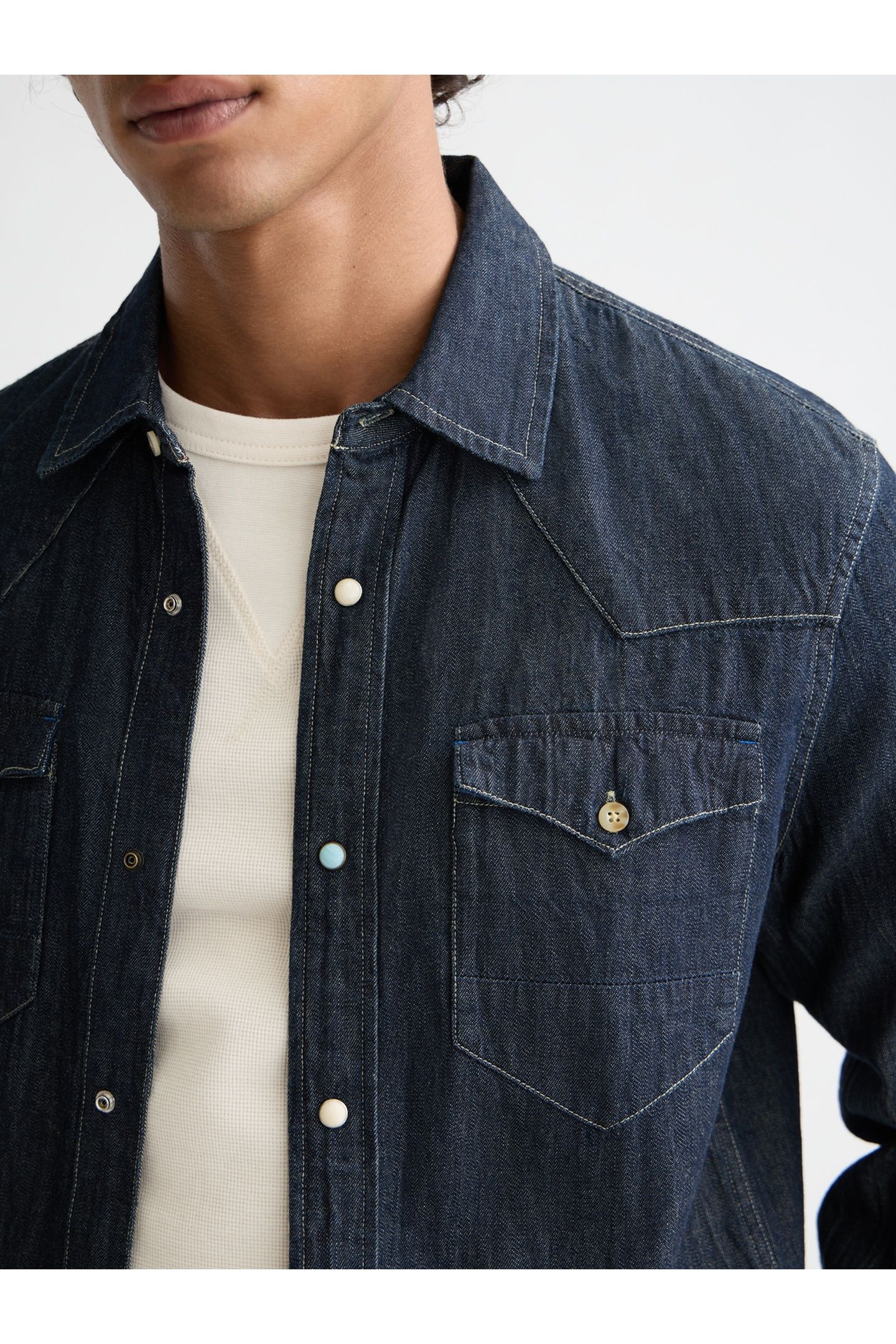 REGULAR FIT WESTERN SHIRT IN DARK DENIM — PAINT IT BLAUW 4