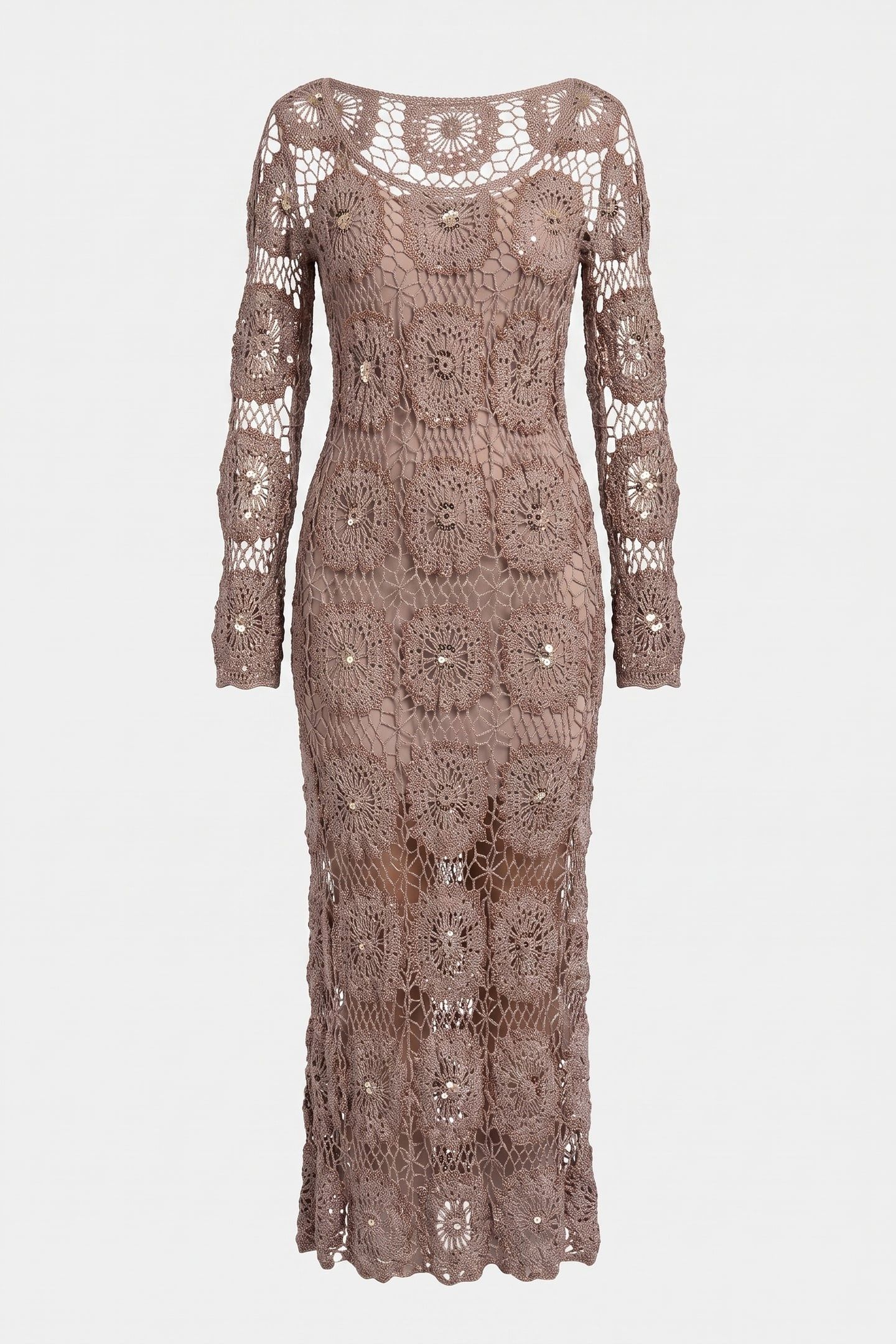 CHARLI CROCHET DRESS VELVET TAUPE 3