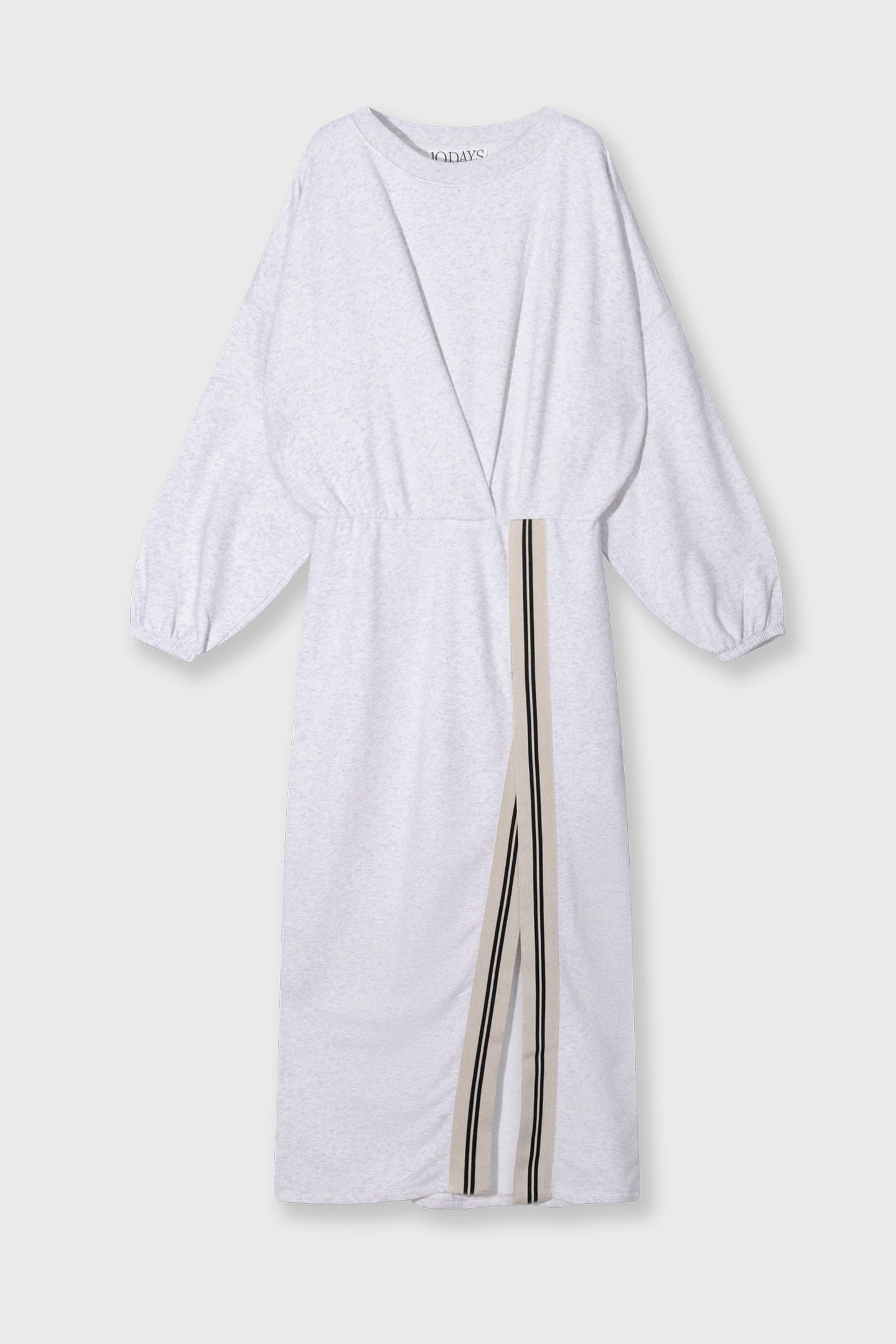 LONG WRAP DRESS GATHERING WHITE GREY MELEE 4