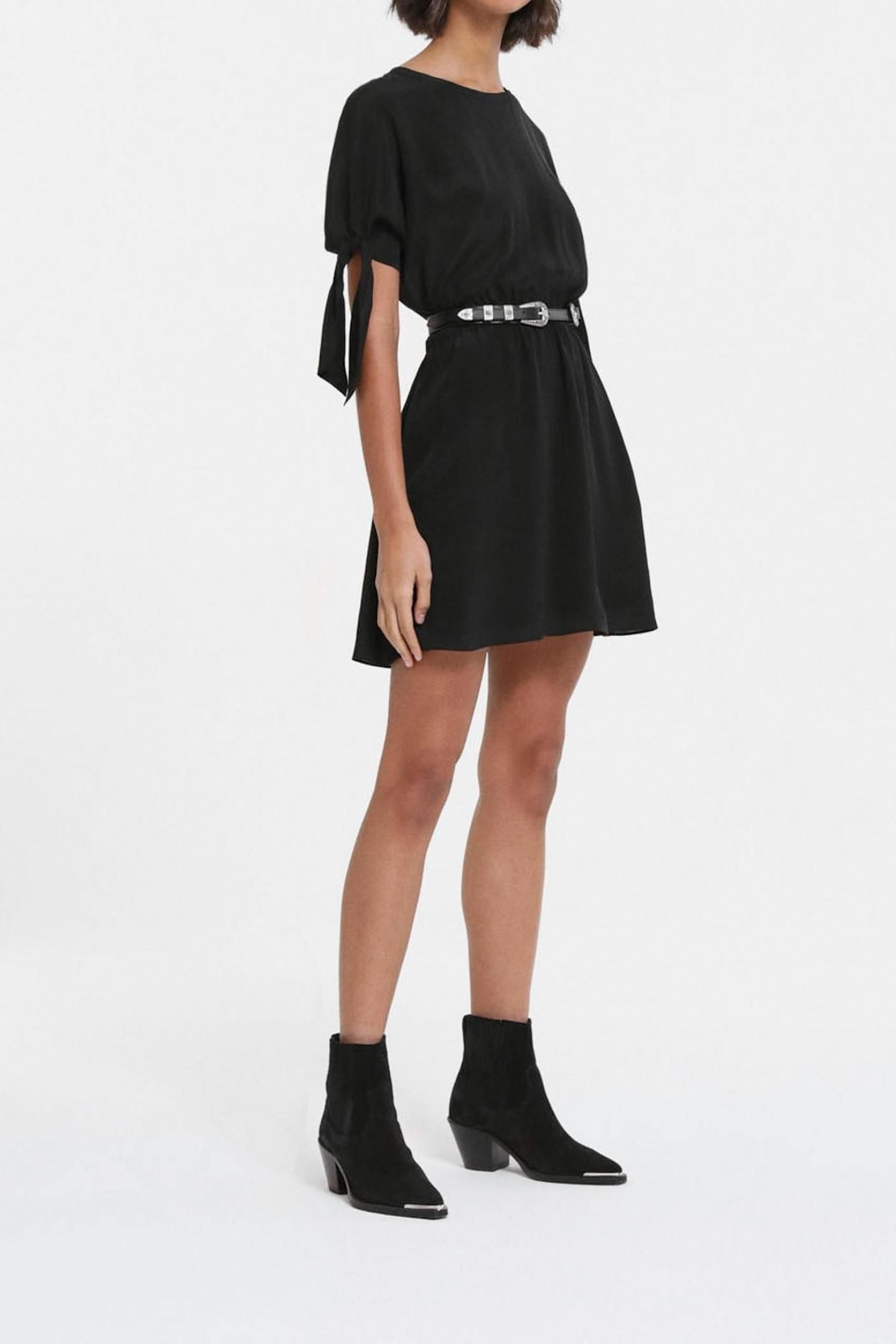 SHORT DRESS WITH SHORT SLEEVES AND ELASTIC WAIST BLACK 2
