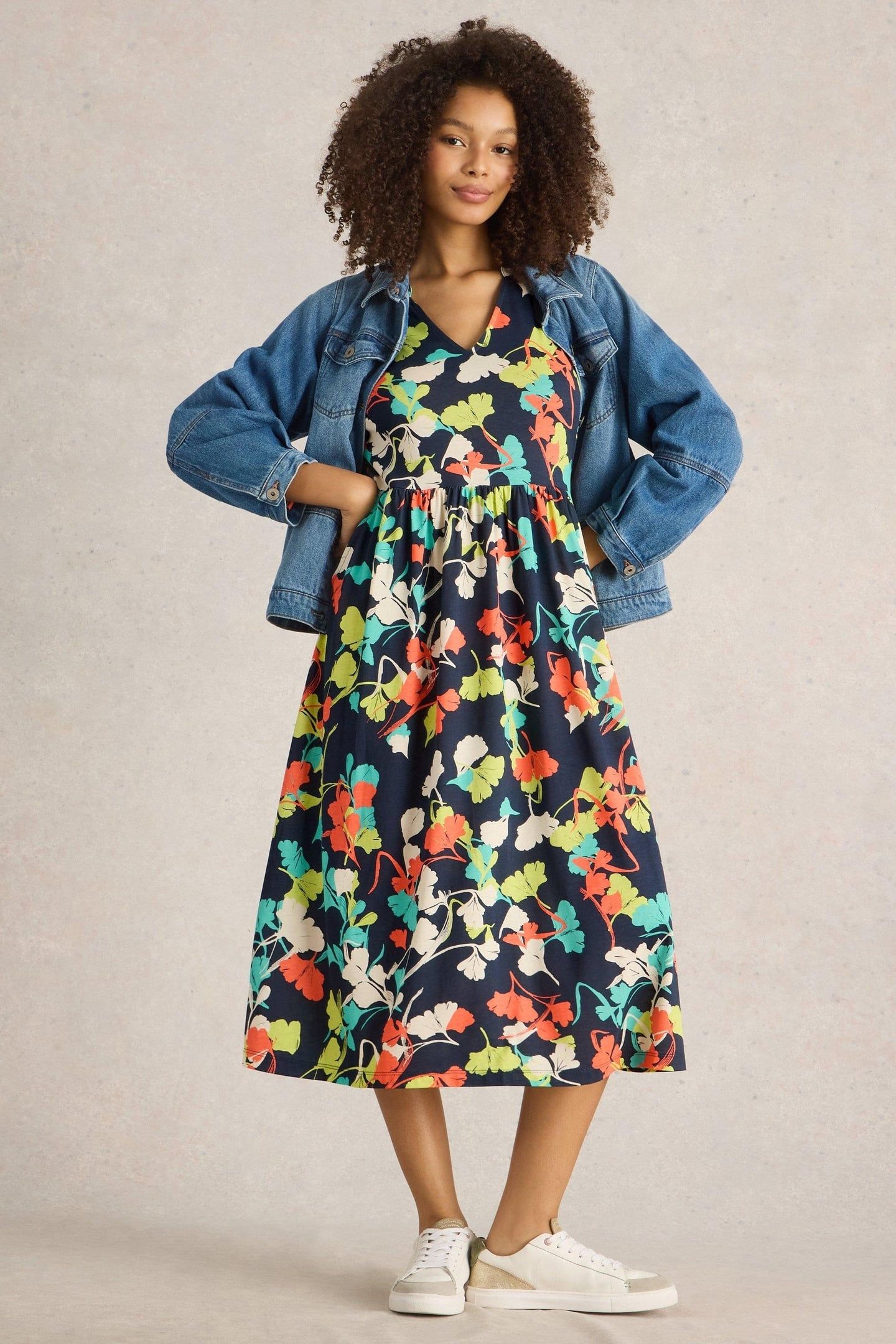 LEAH JERSEY DRESS NAVY MULTI 1