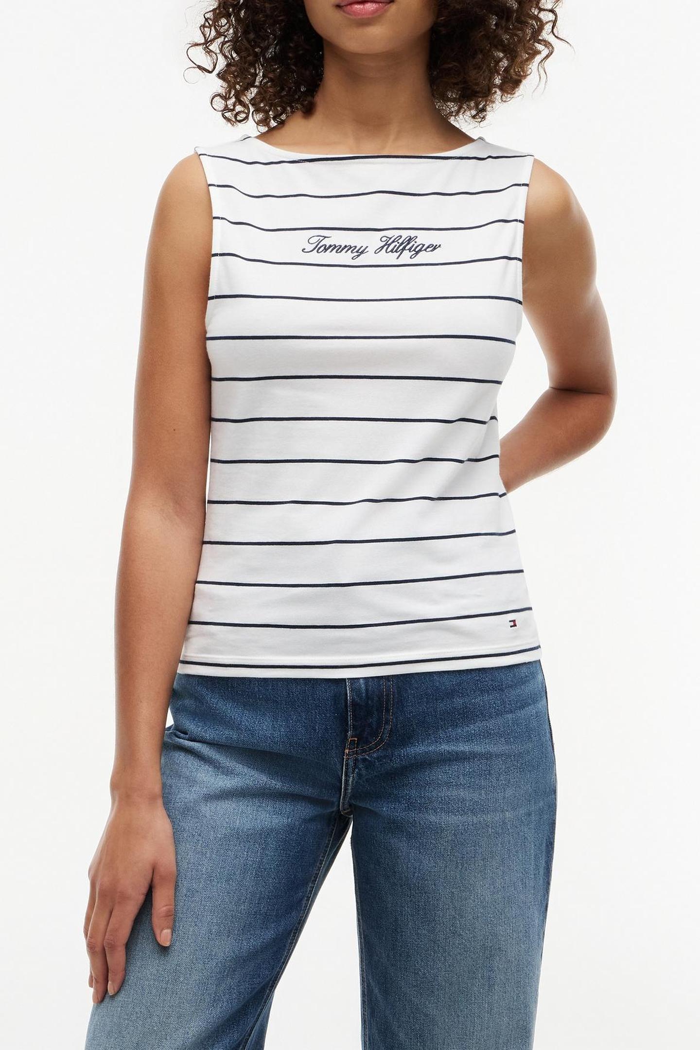 SLIM BOAT NECK TANK TOP FINE ECRU/DARK NIGHT NAVY 1