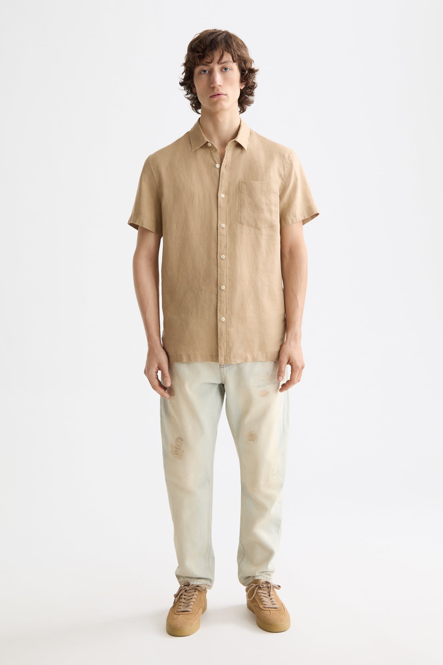 CORE SEASONAL - REGULAR-FIT SHORT-SLEEVED LINEN SHIRT TANNIN 1