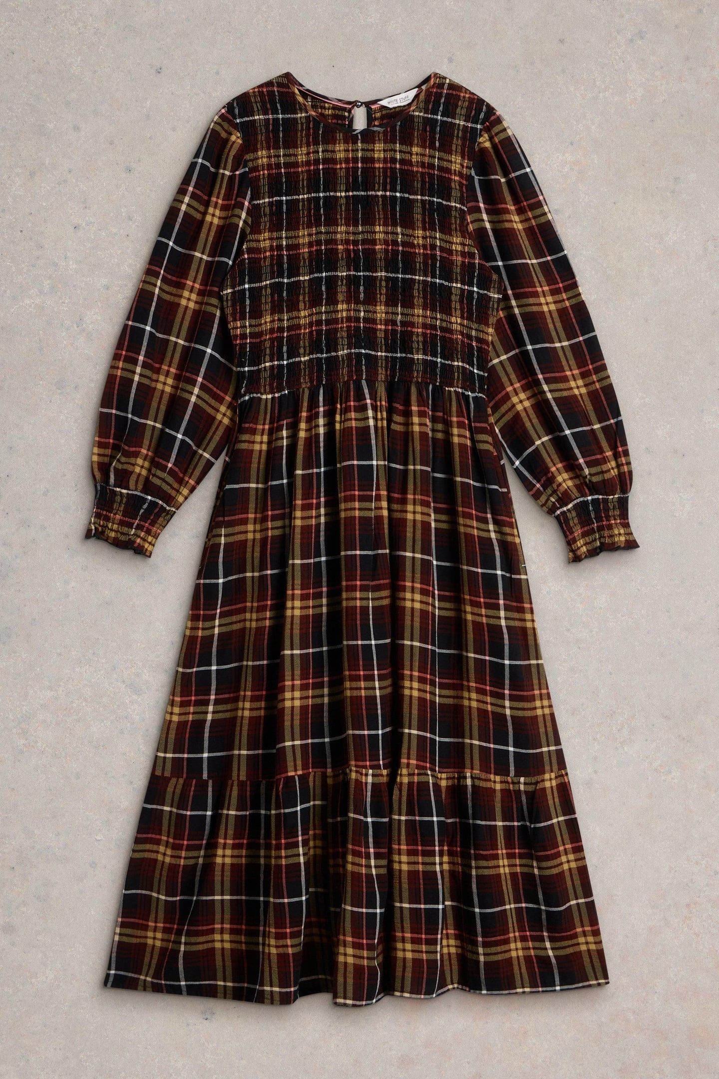 ROSA CHECK MIDI DRESS BROWN MULTI 1