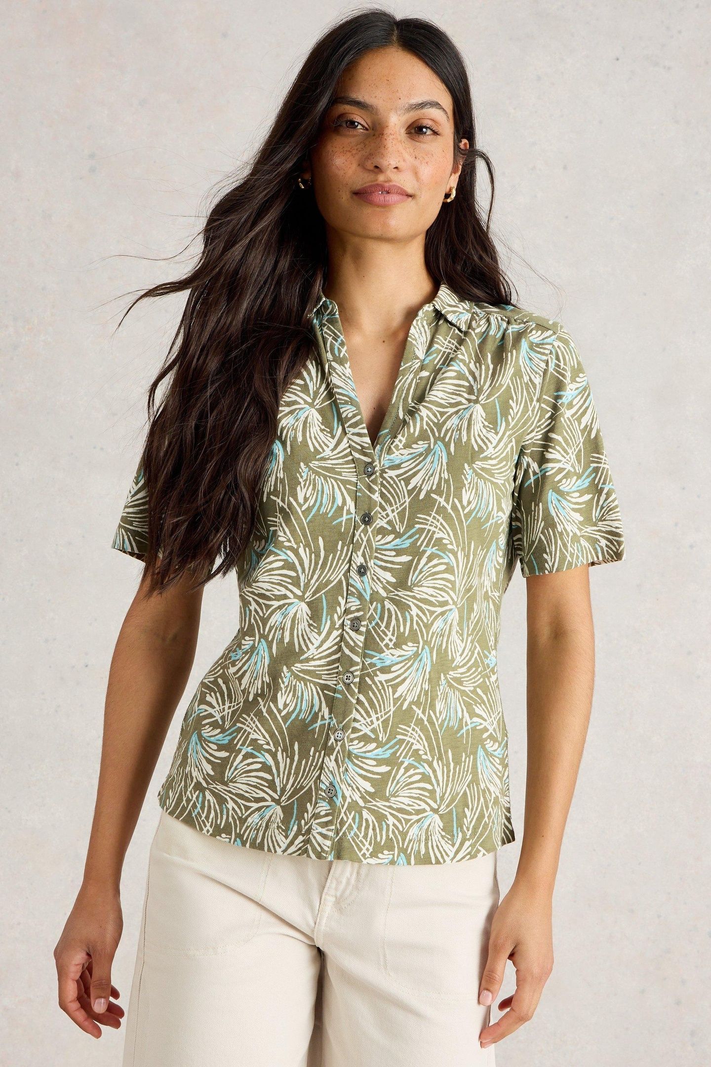 ANNIE SS JERSEY SHIRT GREEN PRINT 2