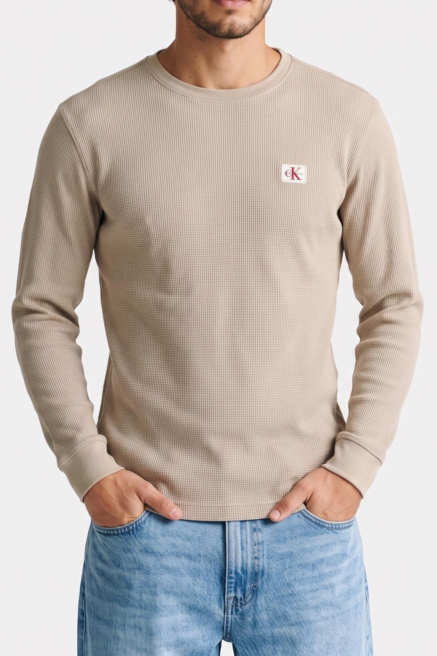LONG SLEEVE WAFFLE BADGE T-SHIRT PLAZA TAUPE 1