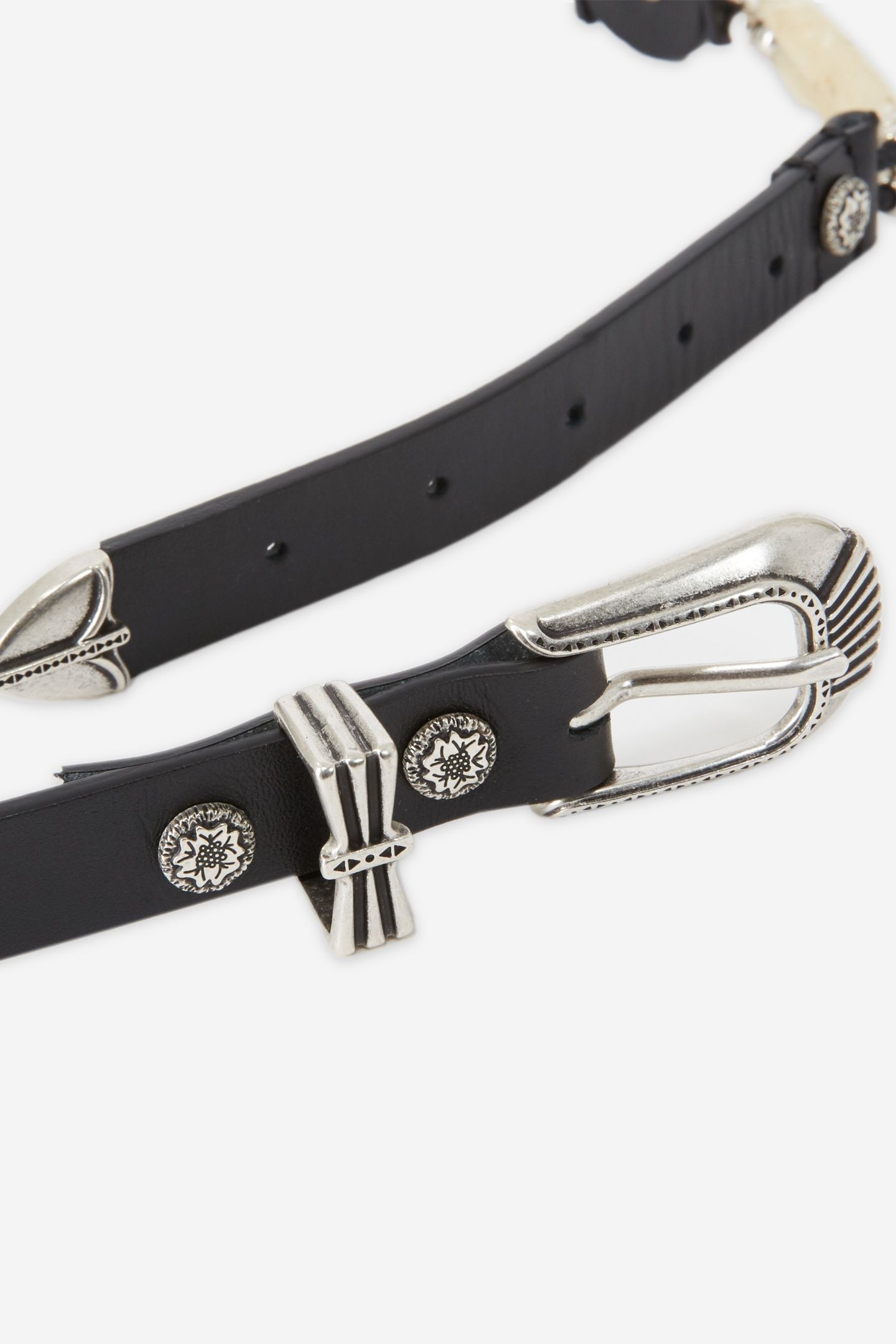 THIN LEATHER BELT WITH BEADS AND METAL PIECES ECRU 3