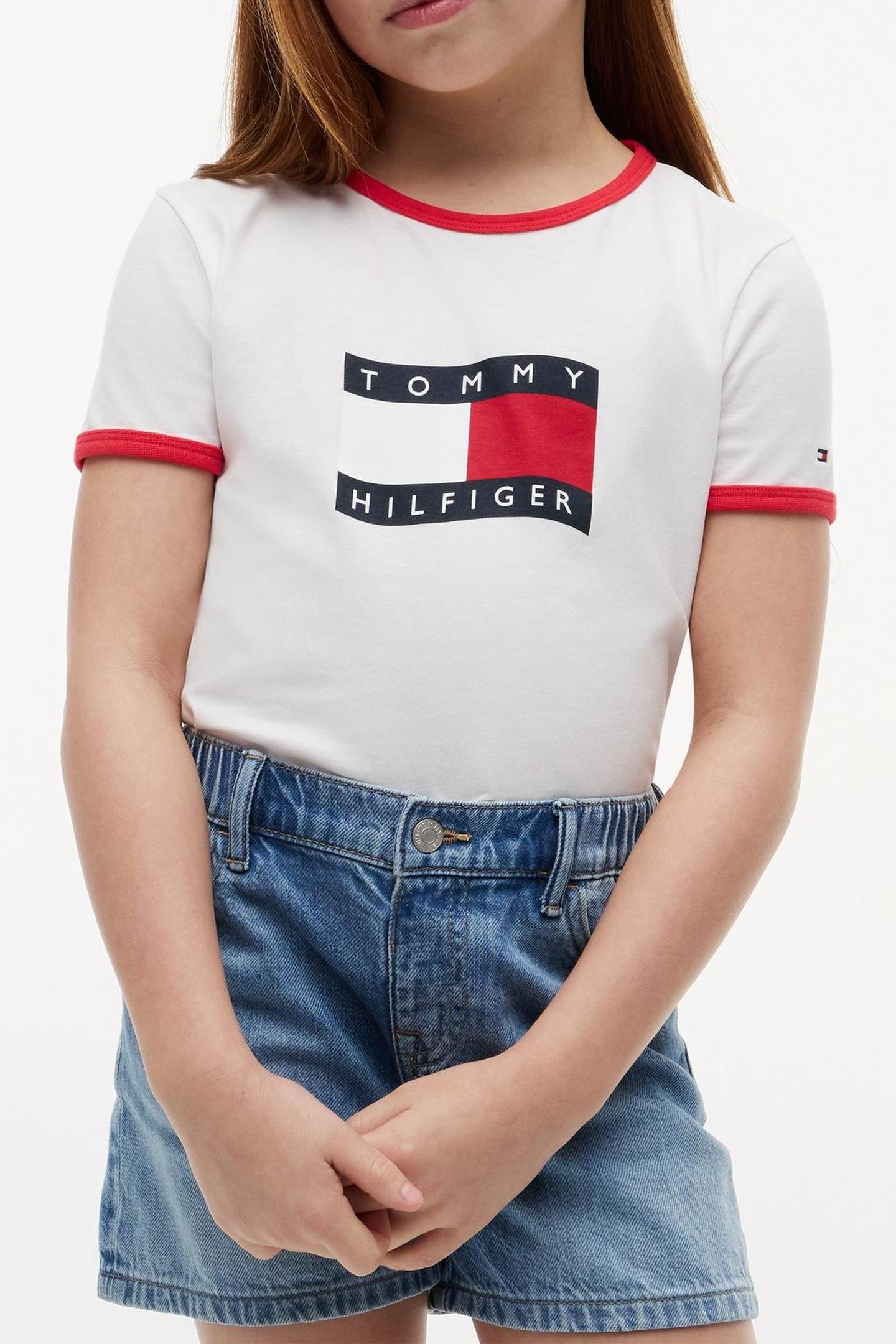 GIRLS WAVY FLAG RINGER TEE WHITE 1