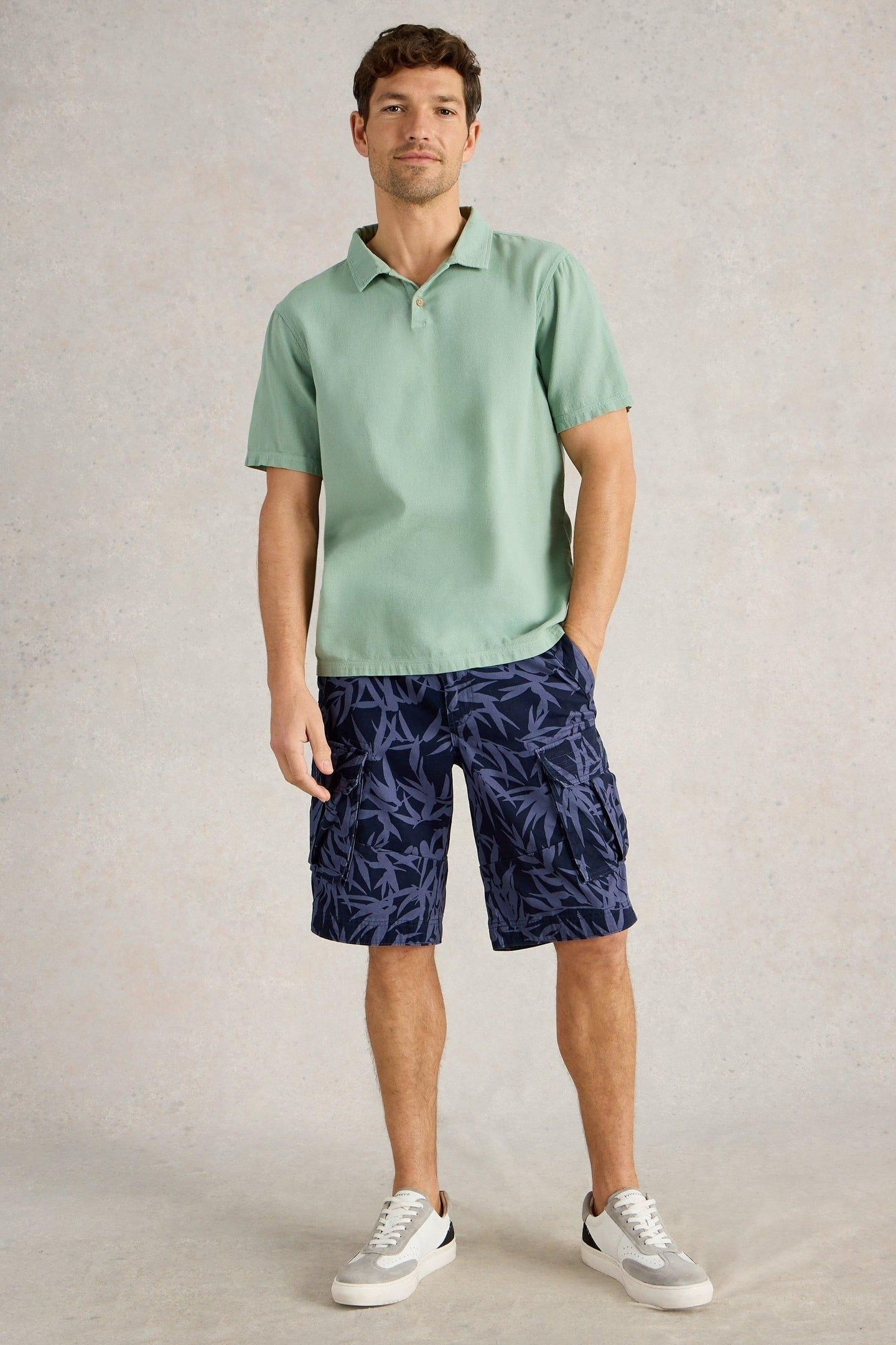 HALSALL PRINTED CARGO SHORT NAVY PRINT 2