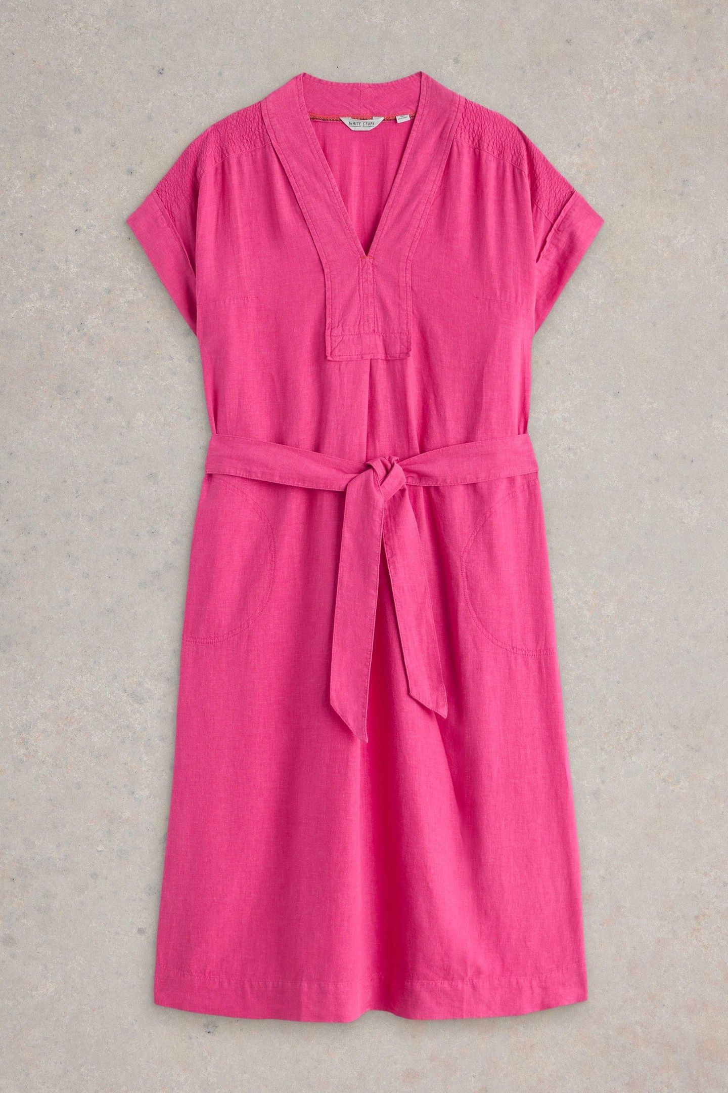 MARIANNE LINEN BLEND DRESS BRIGHT PINK 5