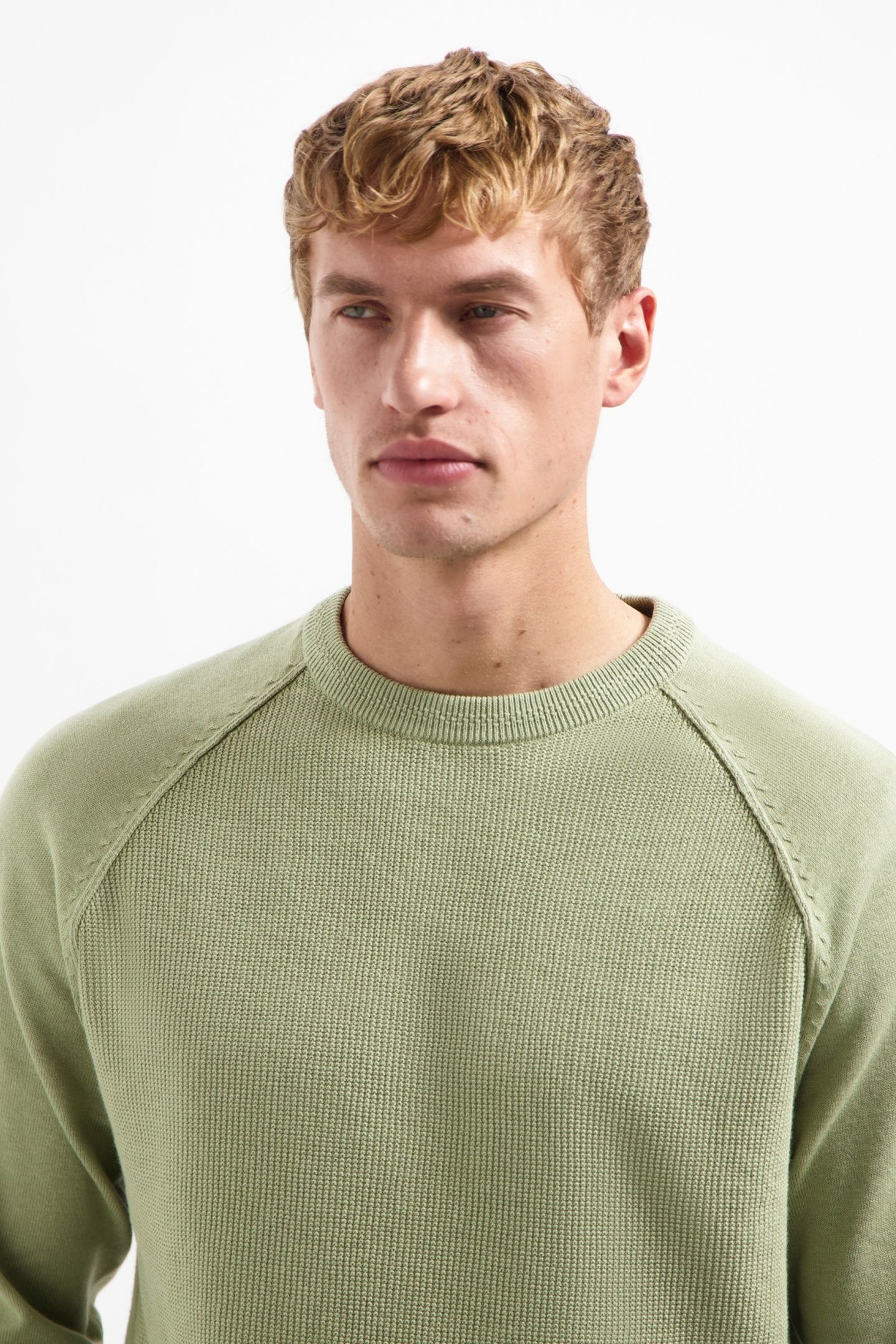 PULLOVER CREWNECK SOLID WAFFLE KNIT LIGHT MOSS 6