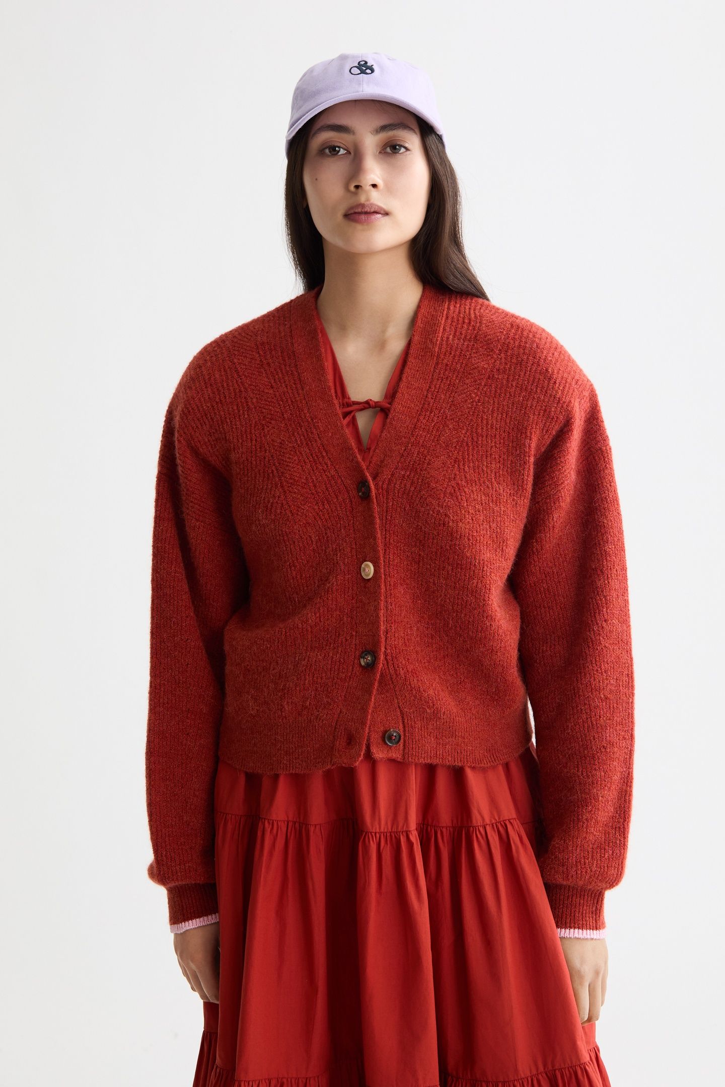 FUZZY RELAXED CARDIGAN KETCHUP 1