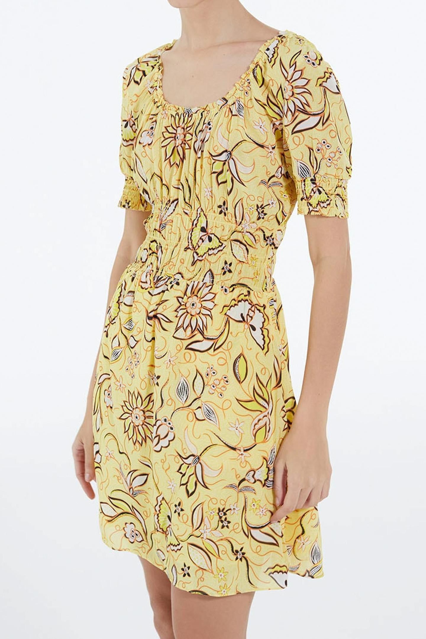 SHORT PUFFY SLEEVE DRESS YELLOW 1