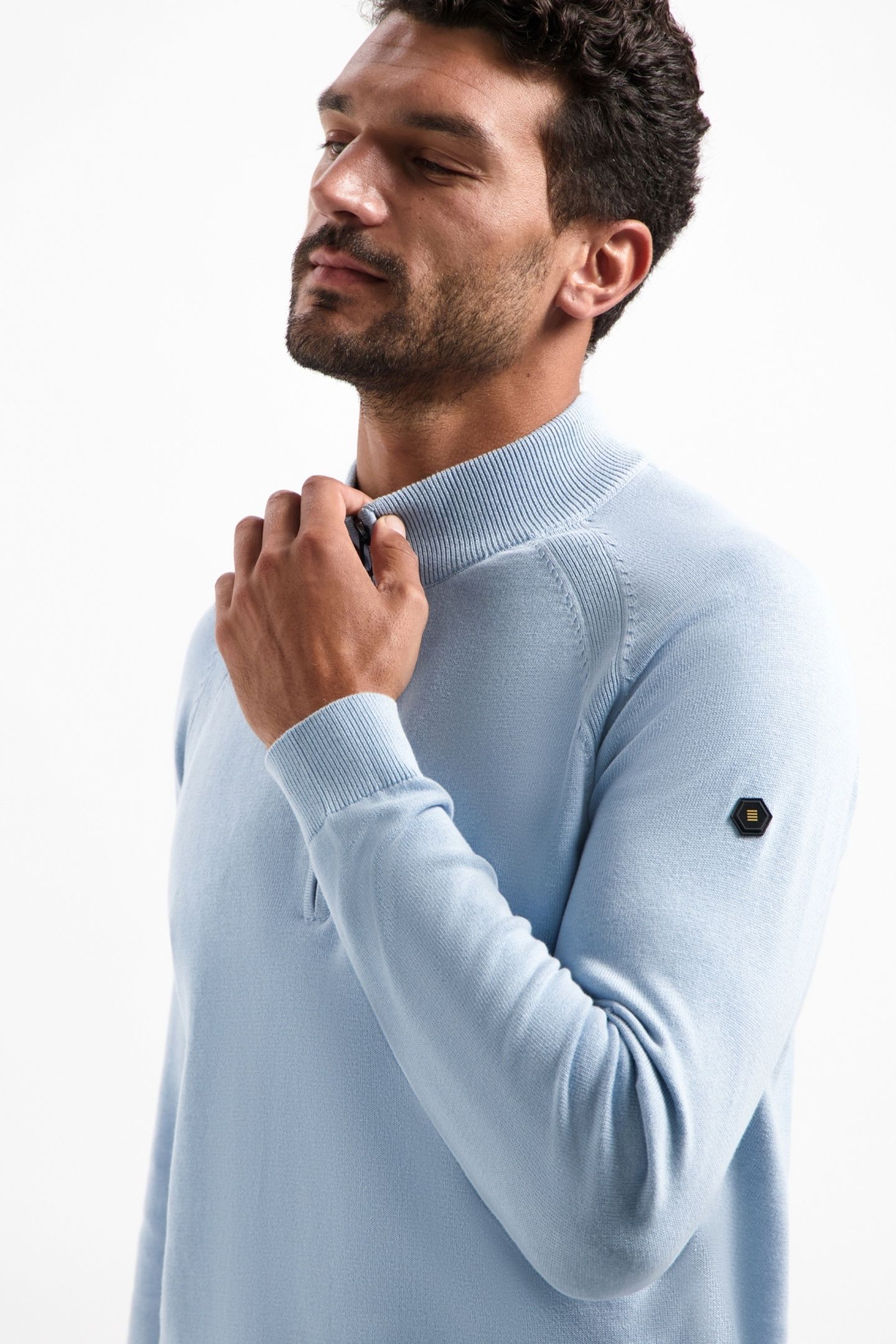 PULLOVER HALF ZIP HIGH COLLAR SOLID DUSTY BLUE 6