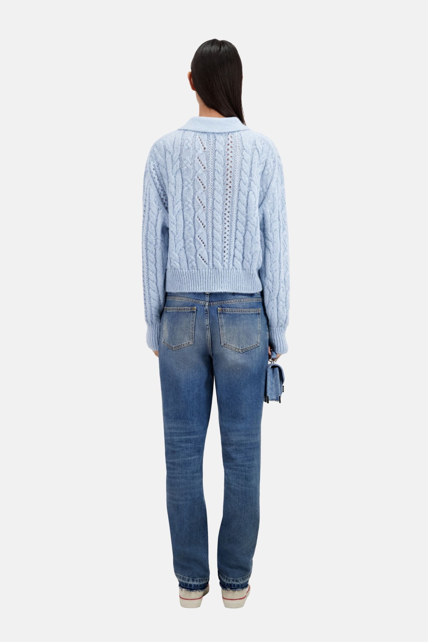 CABLE-STRANDED PACKED NECK SWEATER BLUE 4