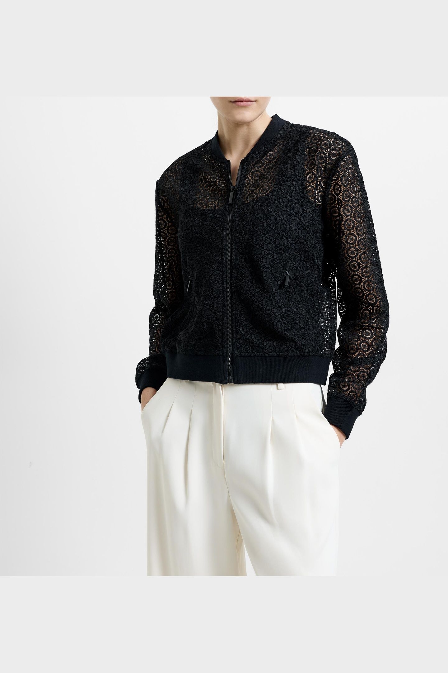 KRISTA LACE MIX KNIT BOMBER BLACK 2