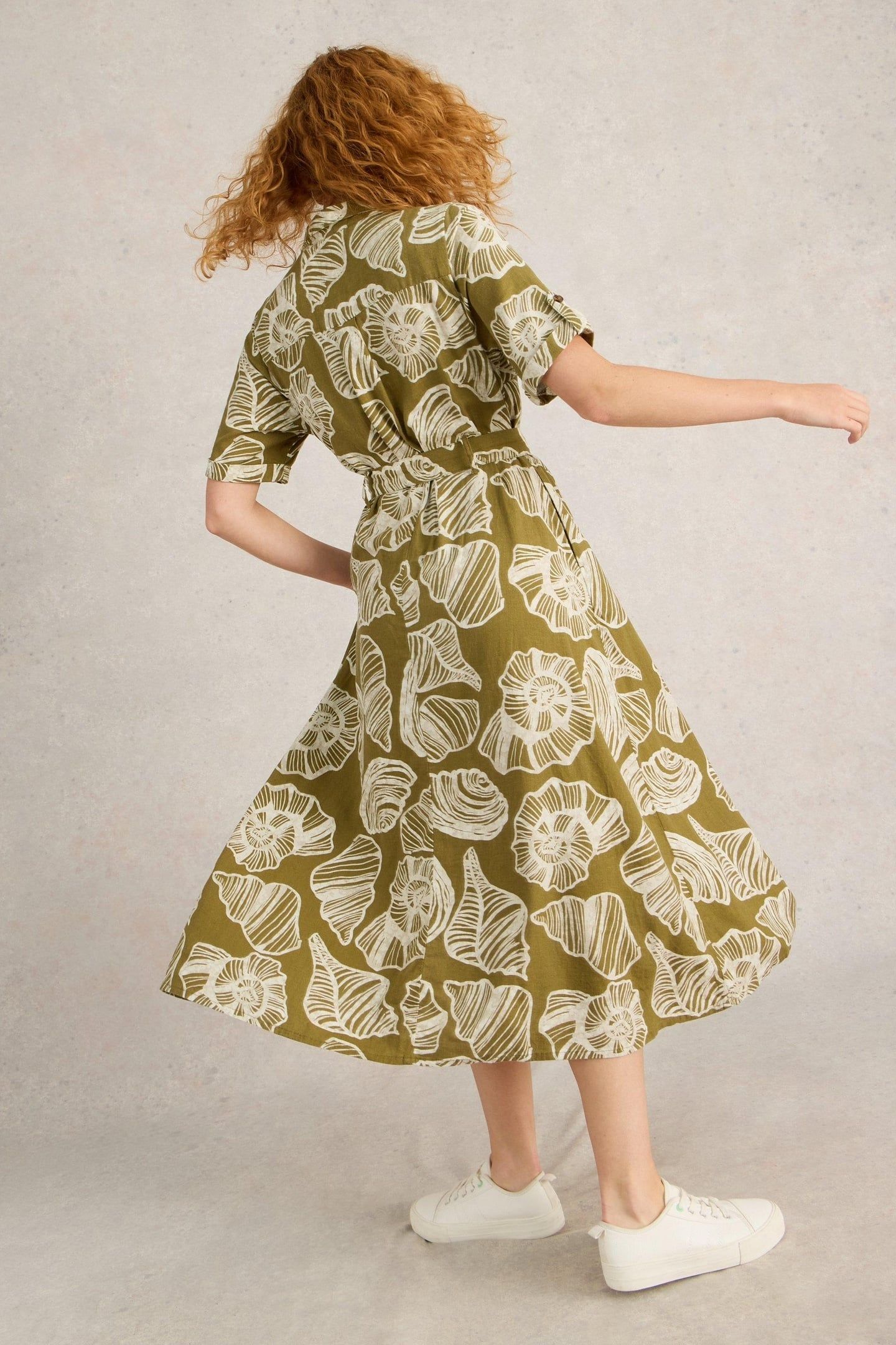 TIFF LINEN BLEND SHIRT DRESS GREEN PRINT 3