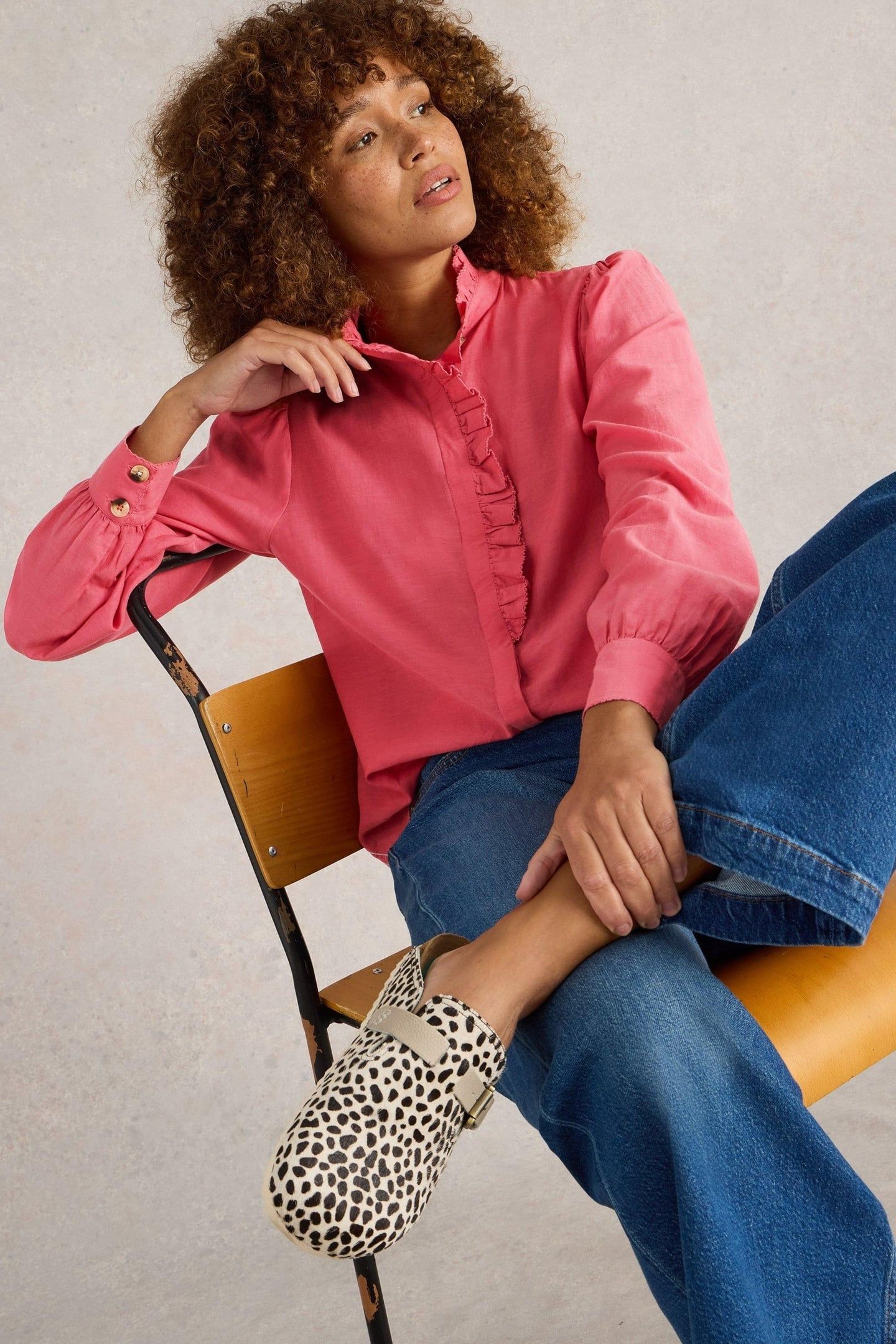 PAULINE FRILL NECK TOP MID PINK 7