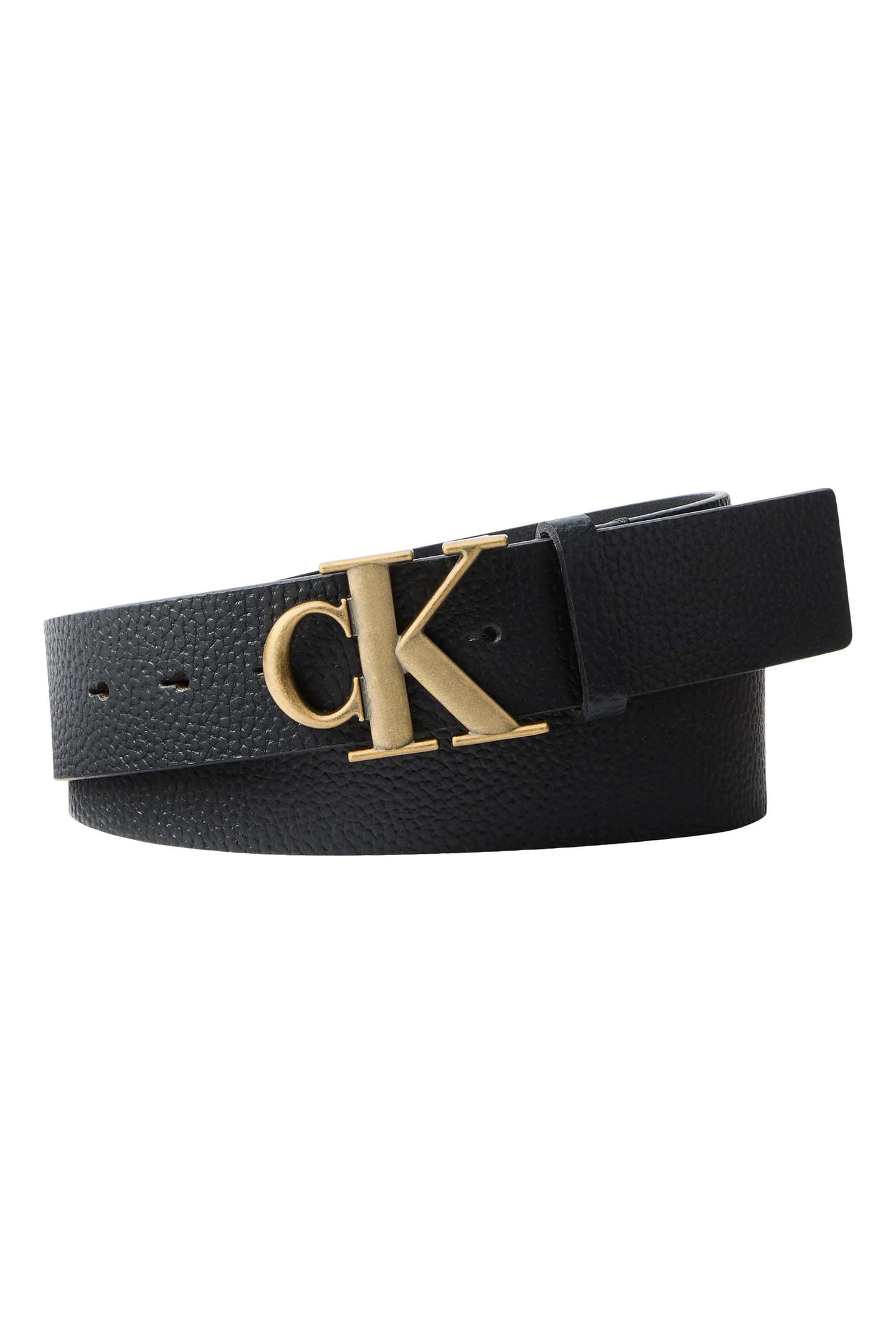 CK BUCKLE PEBBLE 40MM BELT BLACK/ANTIQUE BRASS 1