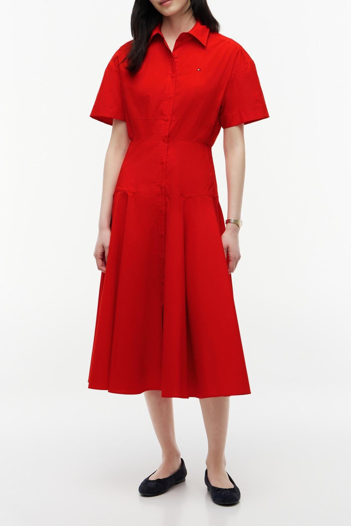 POPLIN FLRE SS MIDI FIRE RED 1