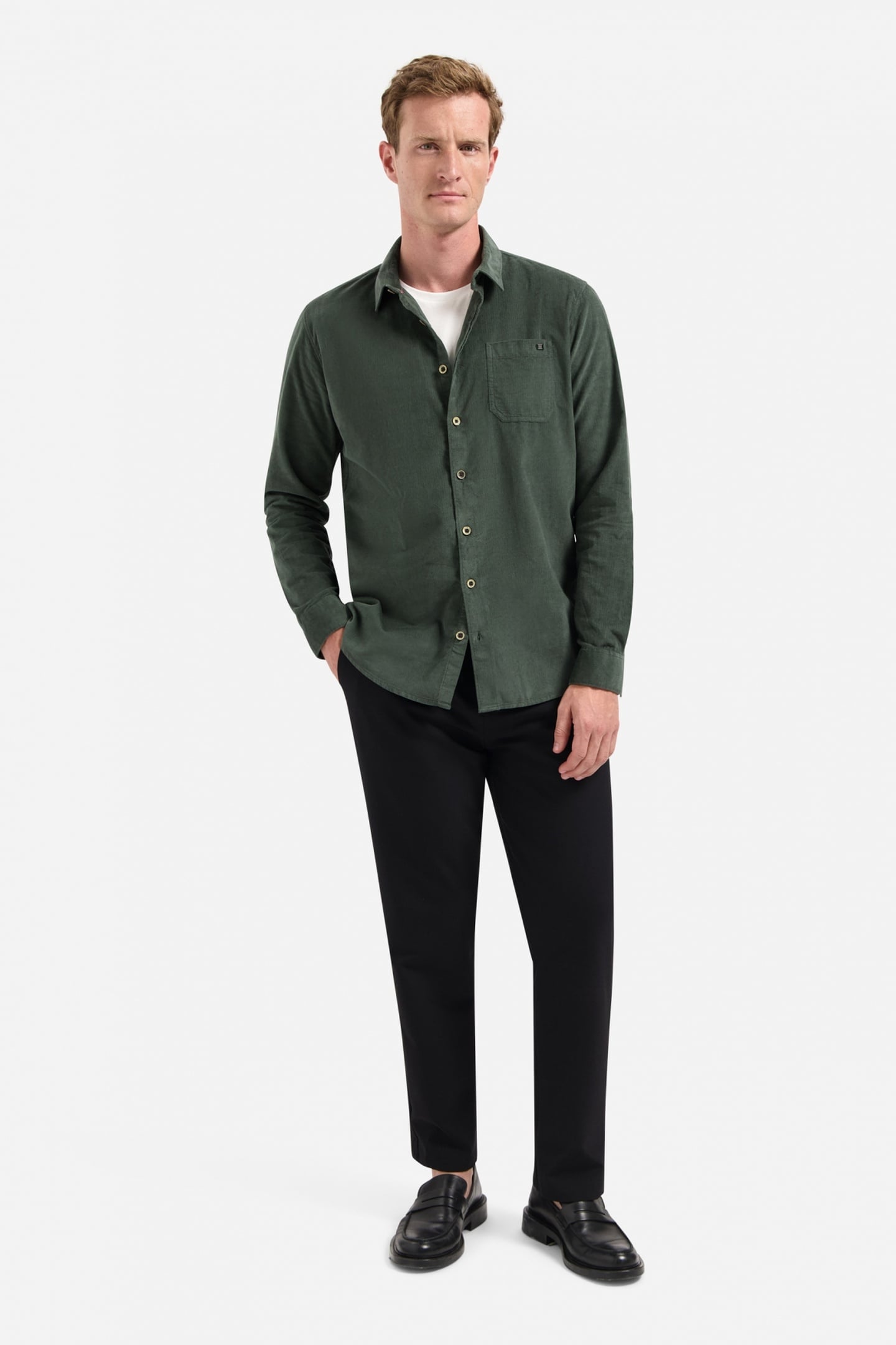 SHIRT SOLID FINE HERRINGBONE DARK GREEN 1