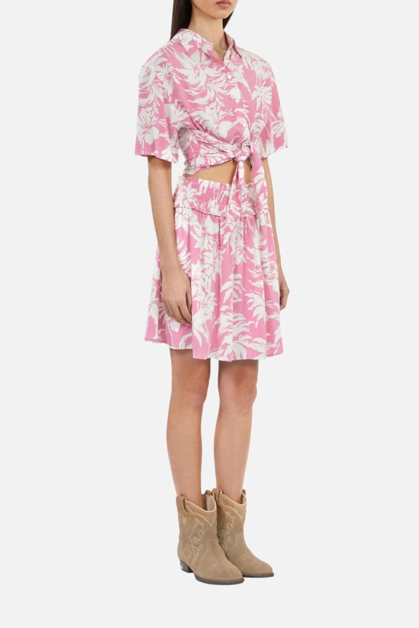 SHORT SKIRT WITH SMOCKED DETAILS PINK-WHITE 4